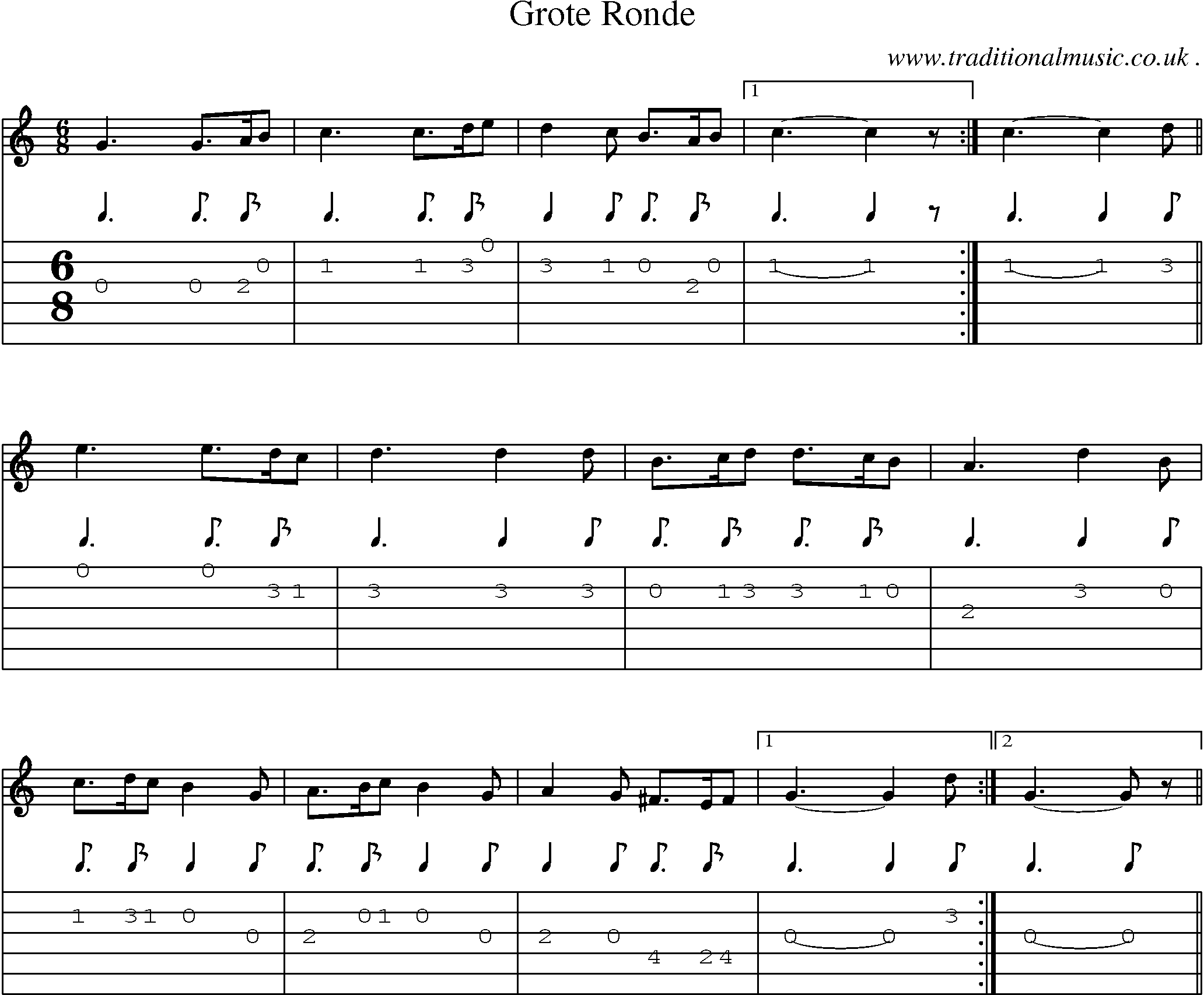 Sheet-Music and Guitar Tabs for Grote Ronde