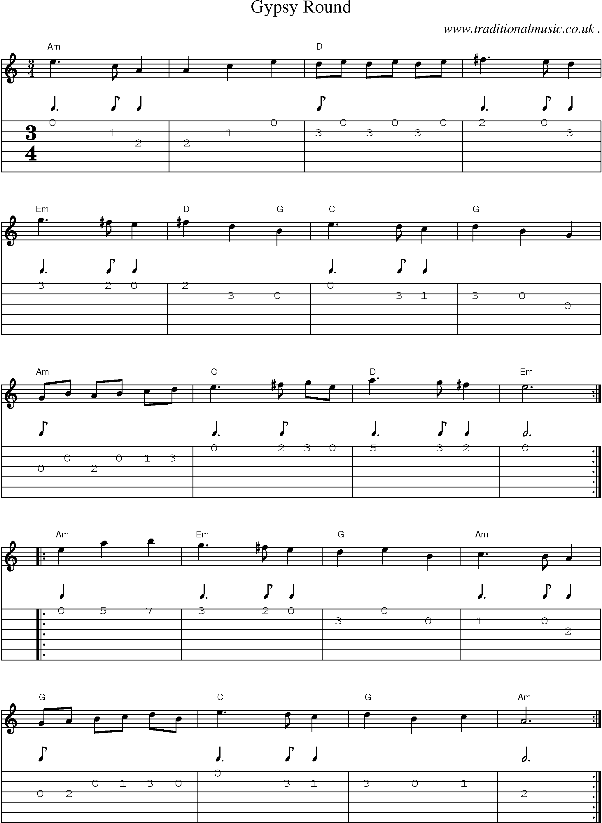 Sheet-Music and Guitar Tabs for Gypsy Round