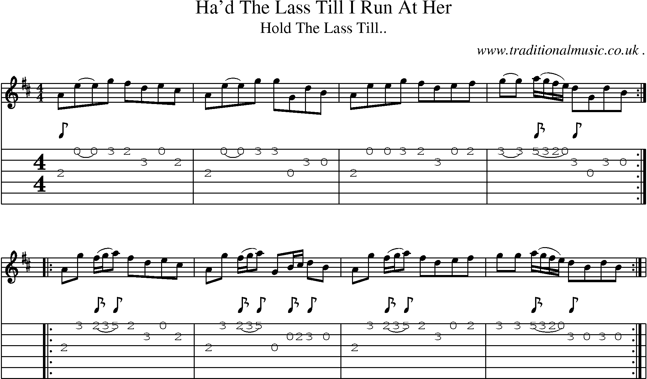 Sheet-Music and Guitar Tabs for Had The Lass Till I Run At Her