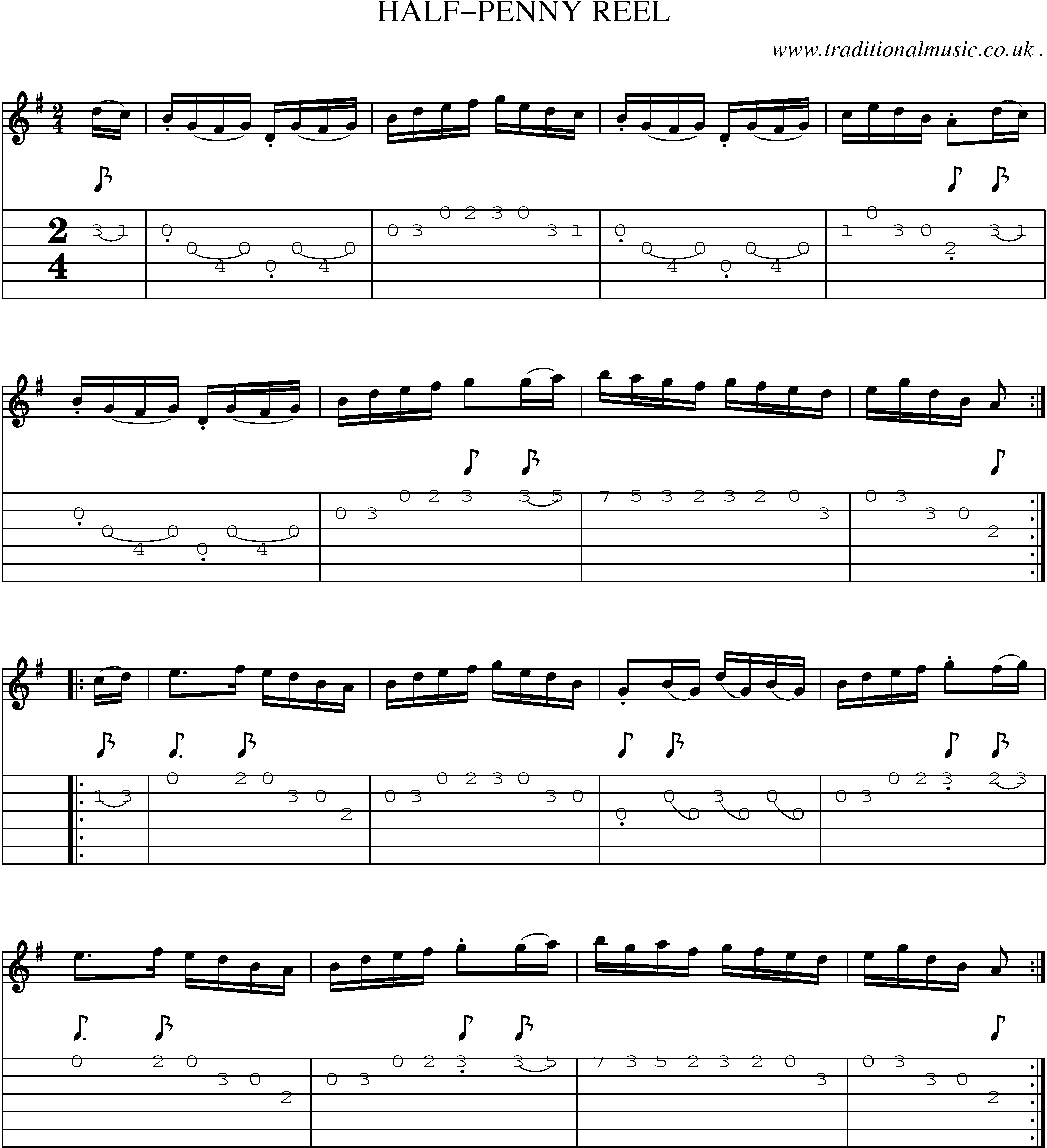 Sheet-Music and Guitar Tabs for Half-penny Reel