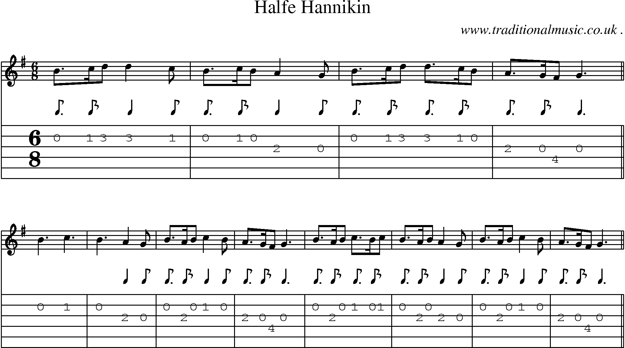 Sheet-Music and Guitar Tabs for Halfe Hannikin