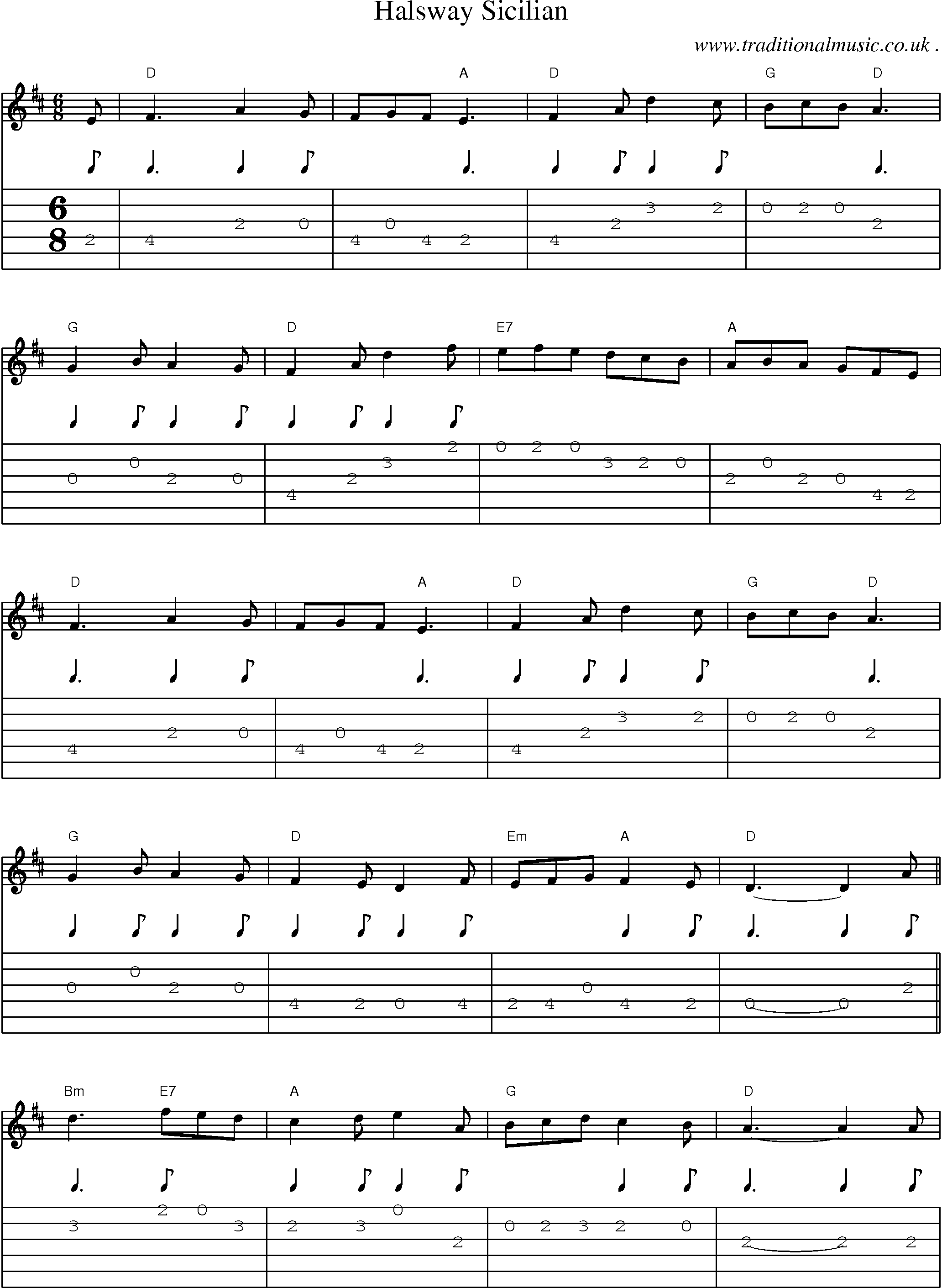 Sheet-Music and Guitar Tabs for Halsway Sicilian