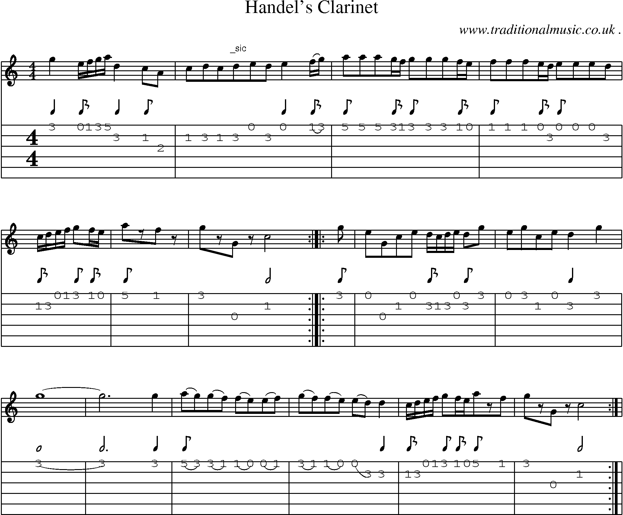 Sheet-Music and Guitar Tabs for Handels Clarinet