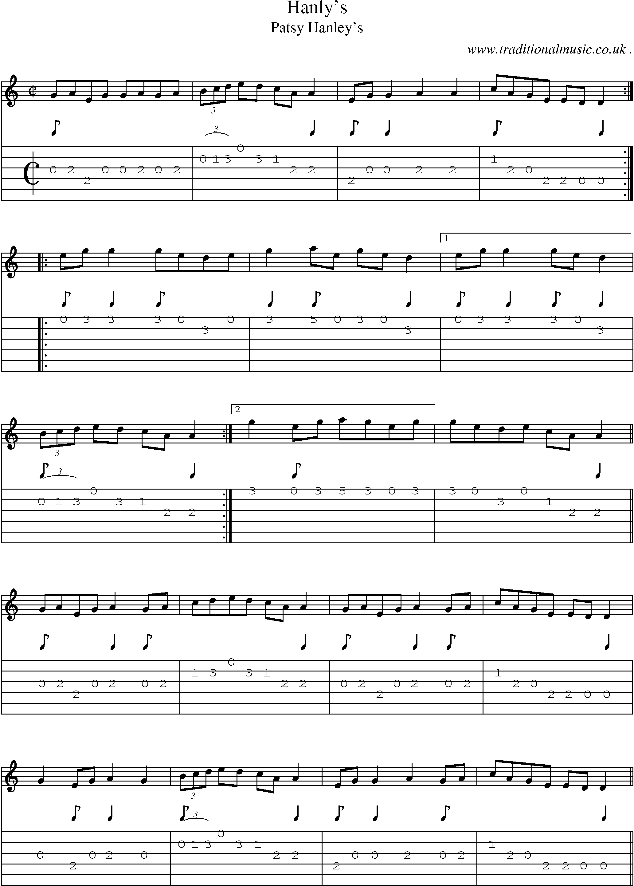 Sheet-Music and Guitar Tabs for Hanlys