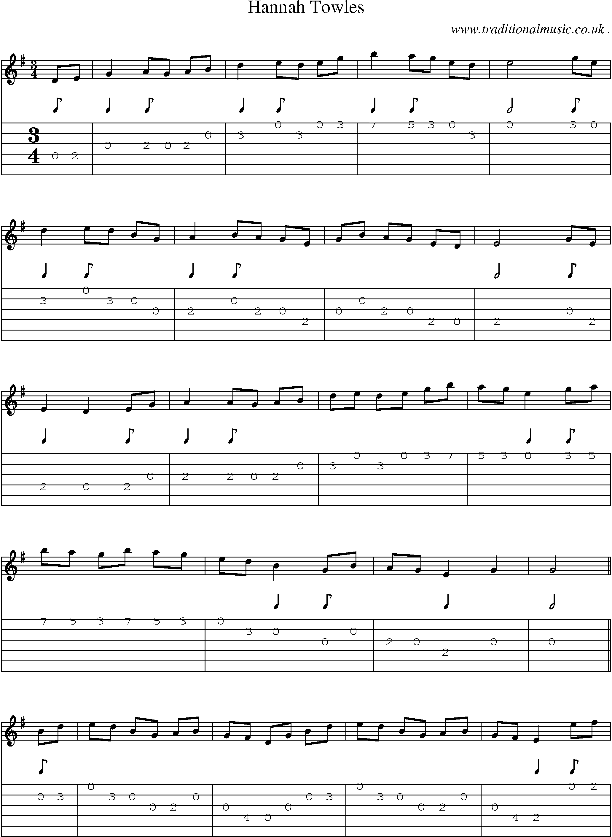 Sheet-Music and Guitar Tabs for Hannah Towles