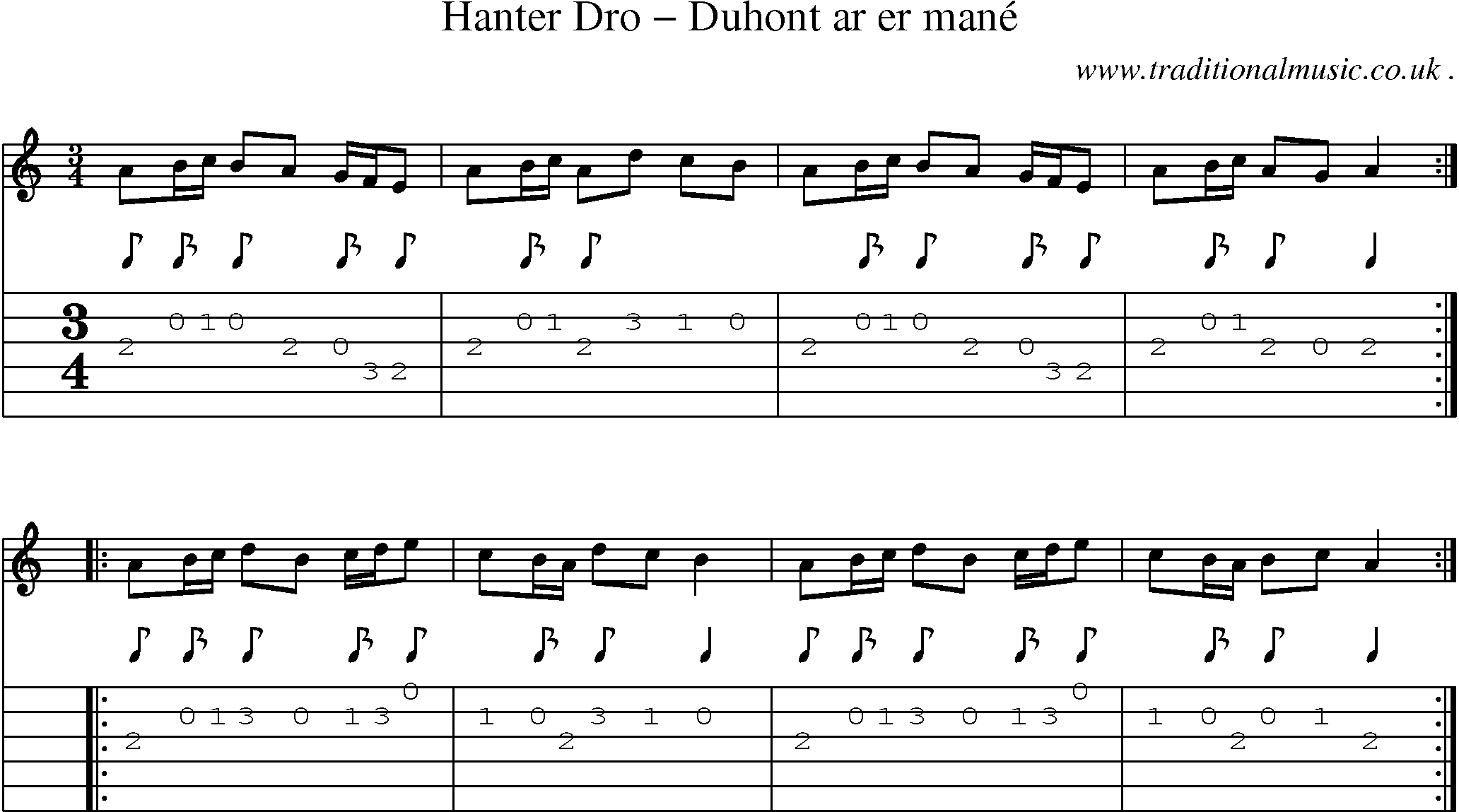 Sheet-Music and Guitar Tabs for Hanter Dro Duhont Ar Er Mane