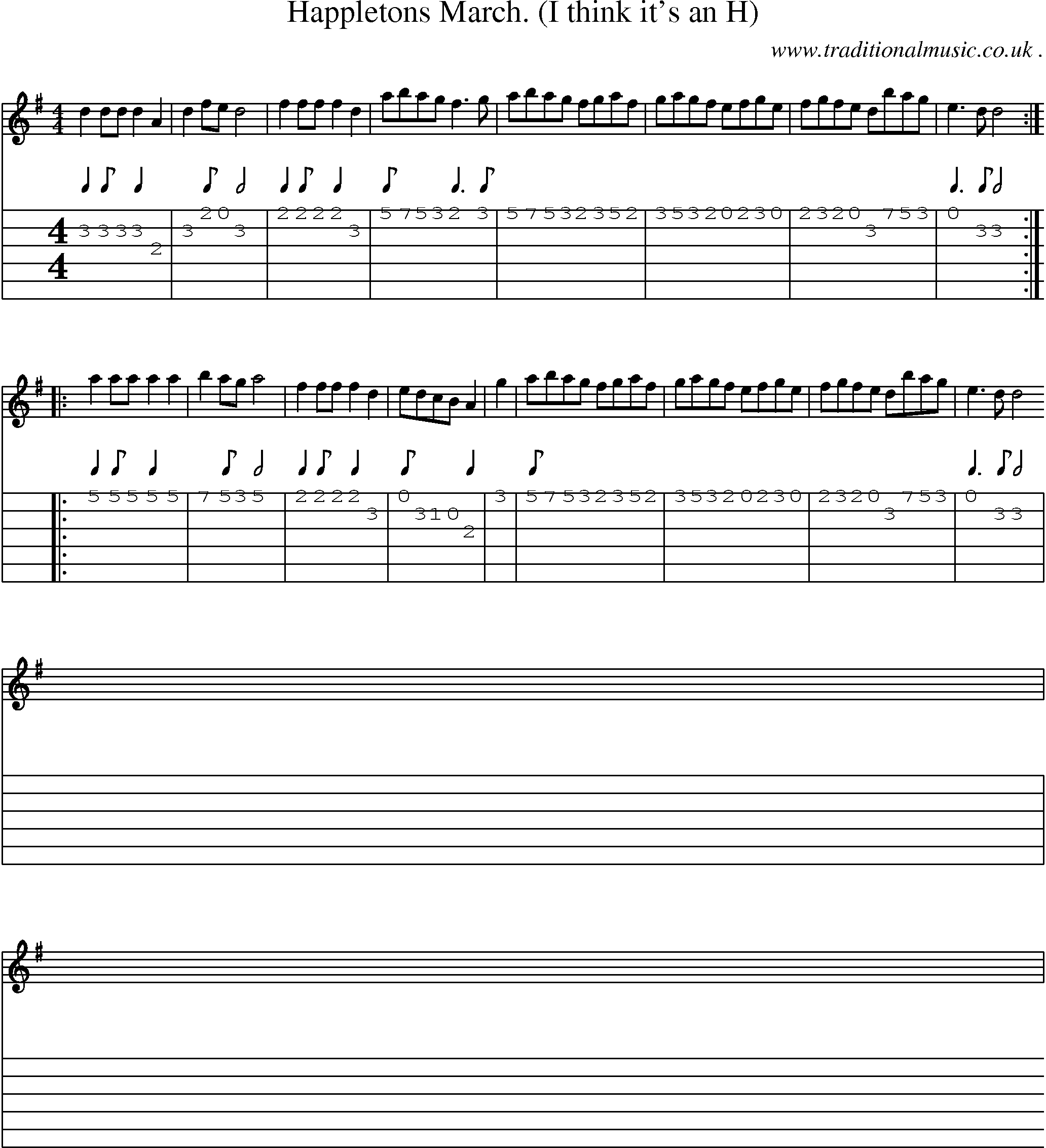 Sheet-Music and Guitar Tabs for Happletons March (i Think Its An H)