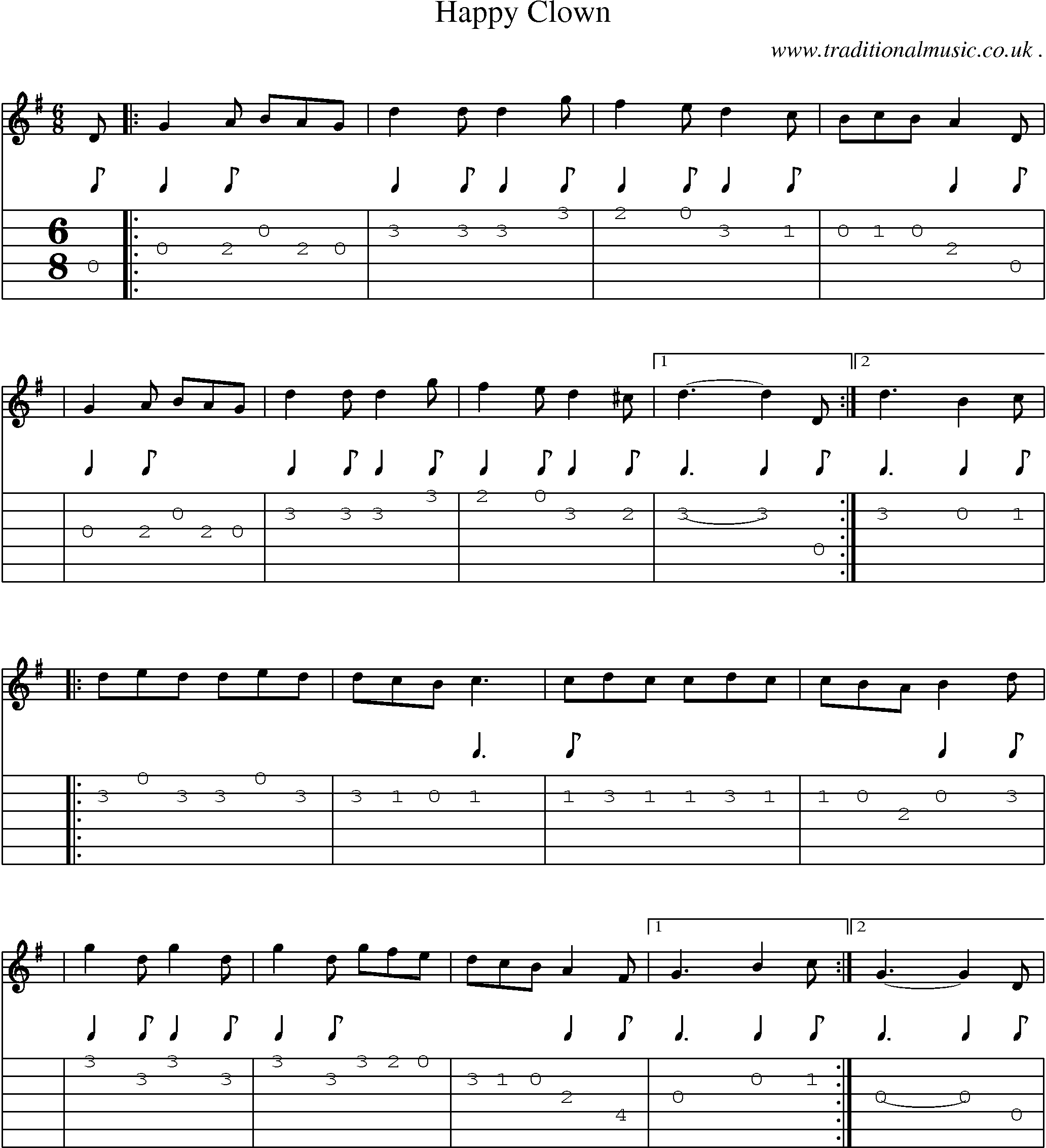 Sheet-Music and Guitar Tabs for Happy Clown