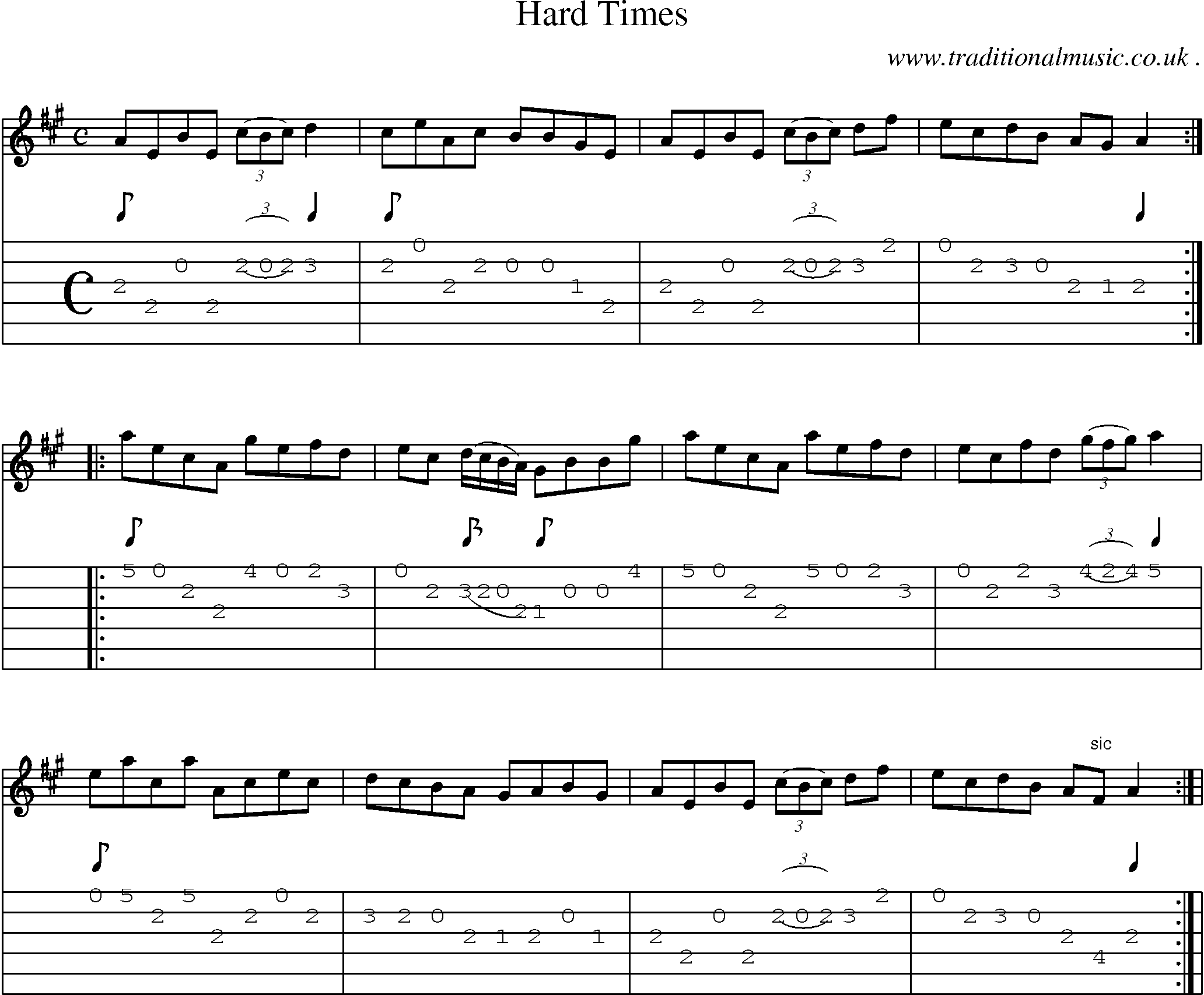 Sheet-Music and Guitar Tabs for Hard Times