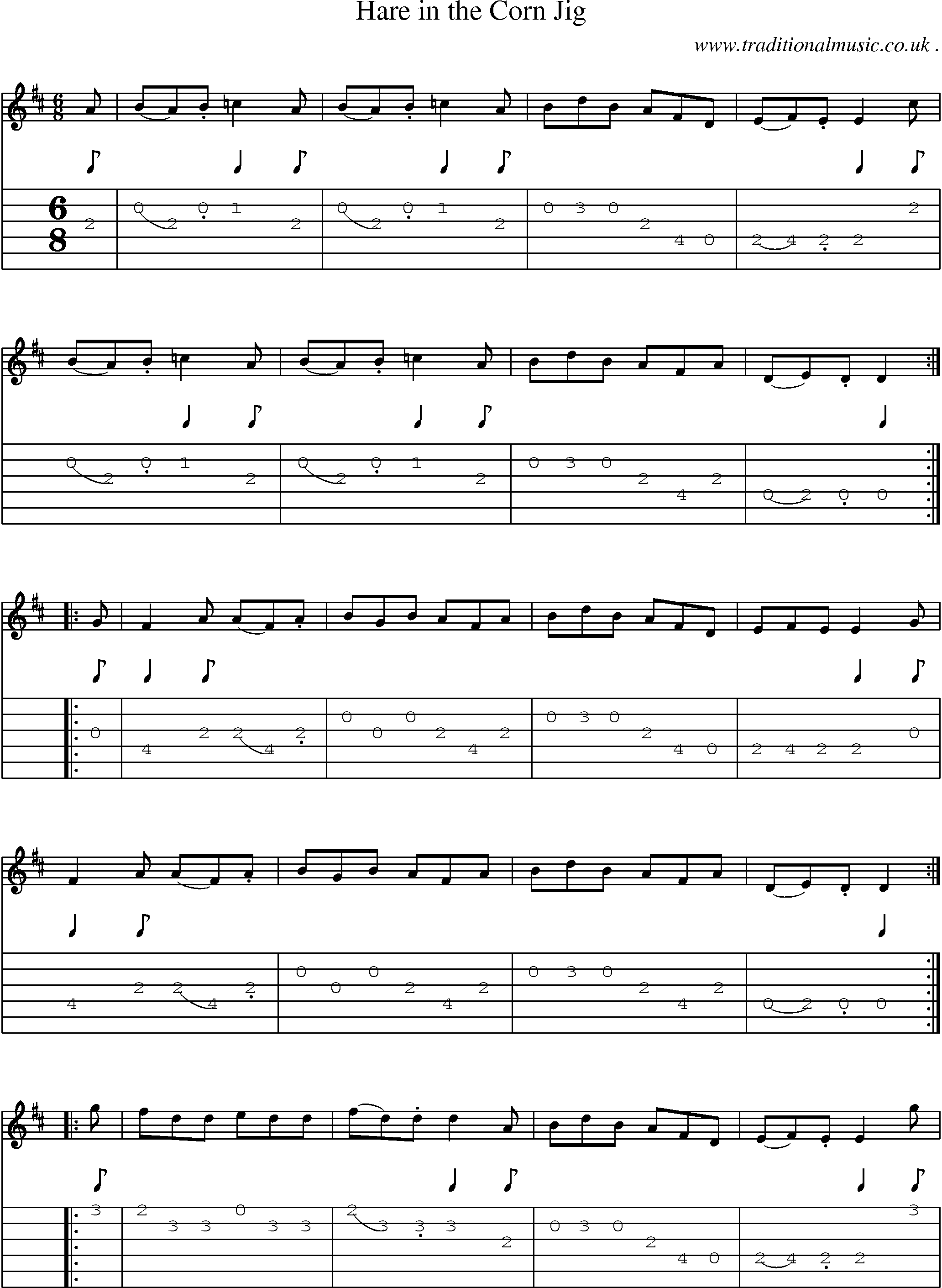 Sheet-Music and Guitar Tabs for Hare In The Corn Jig