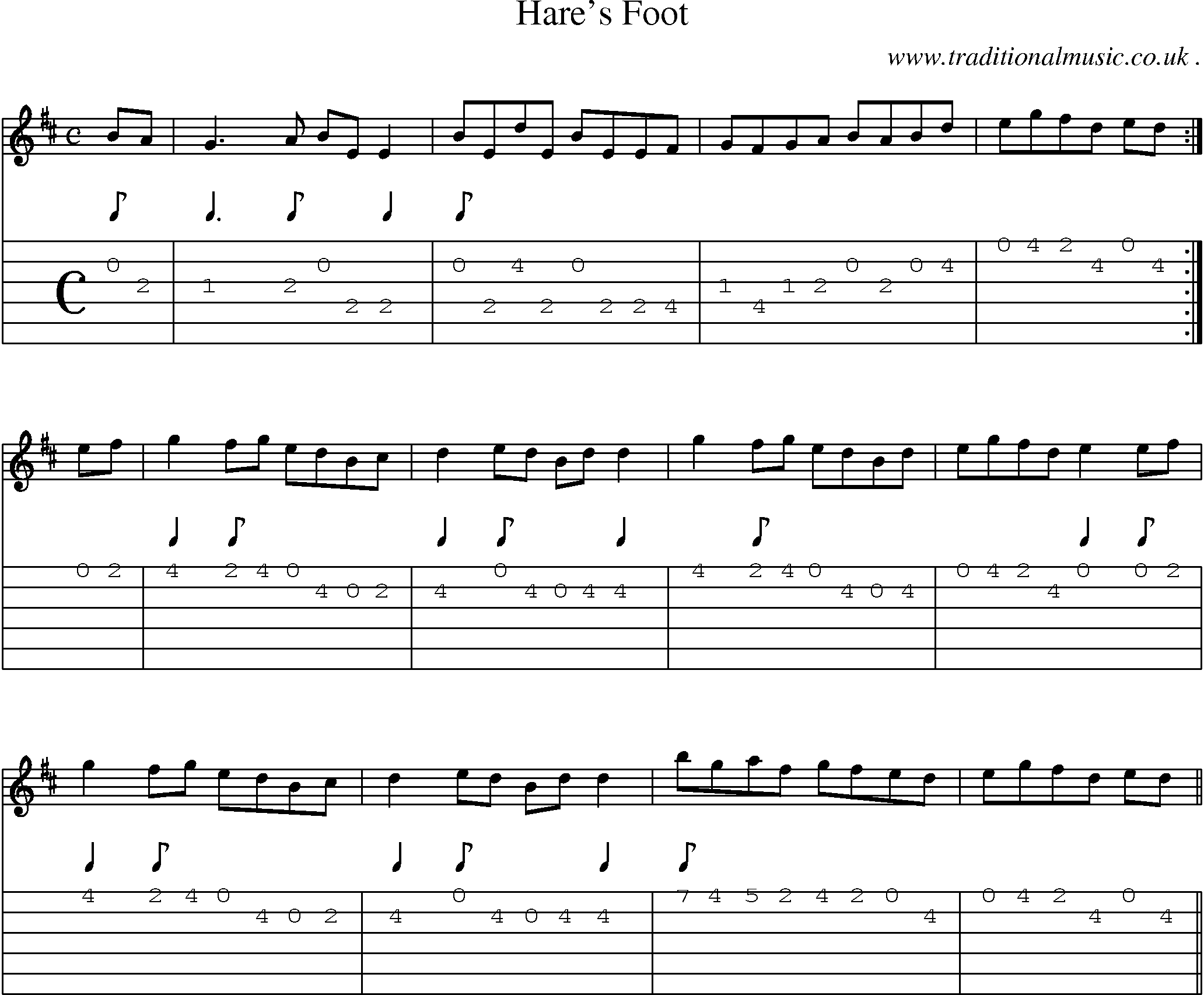 Sheet-Music and Guitar Tabs for Hares Foot