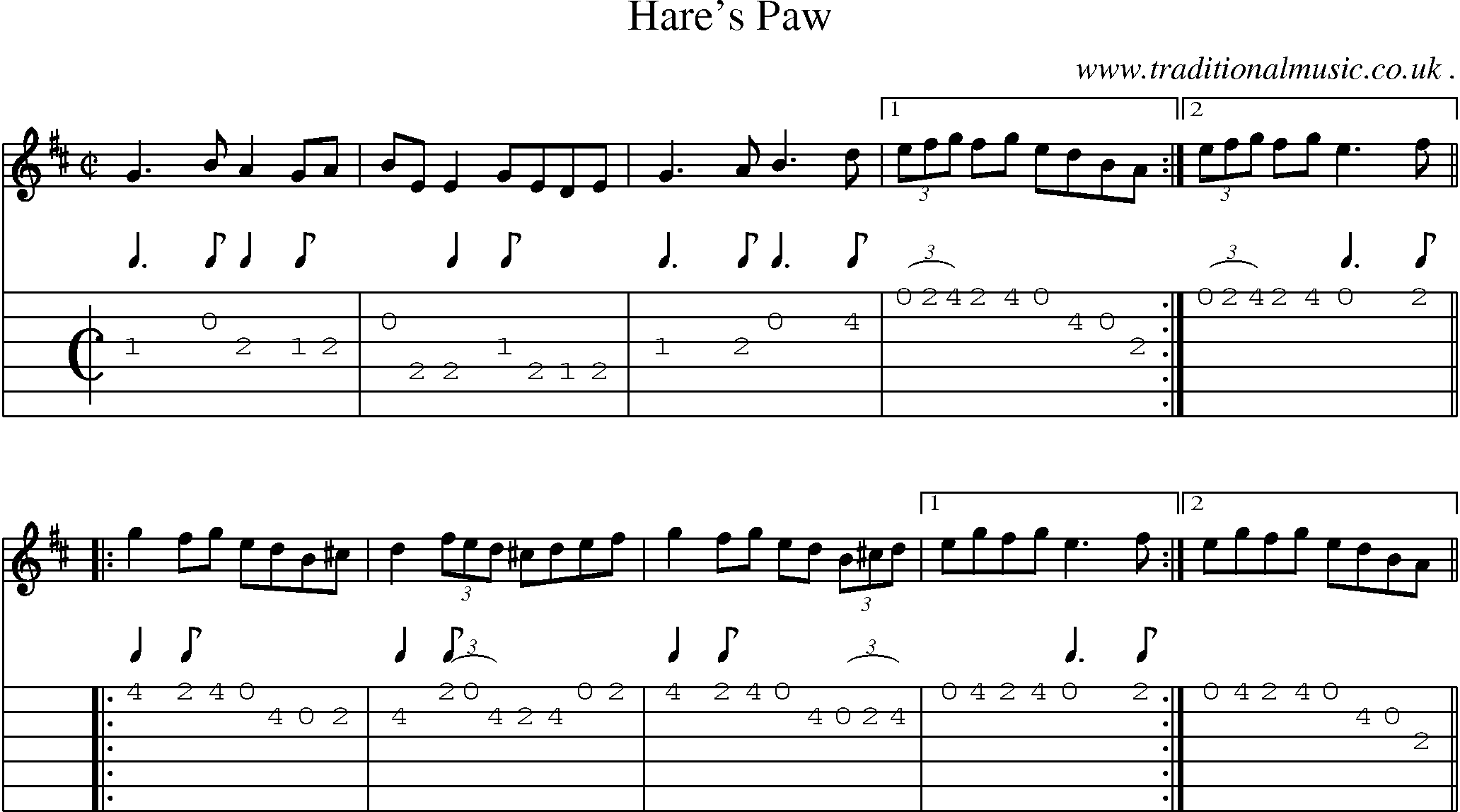 Sheet-Music and Guitar Tabs for Hares Paw