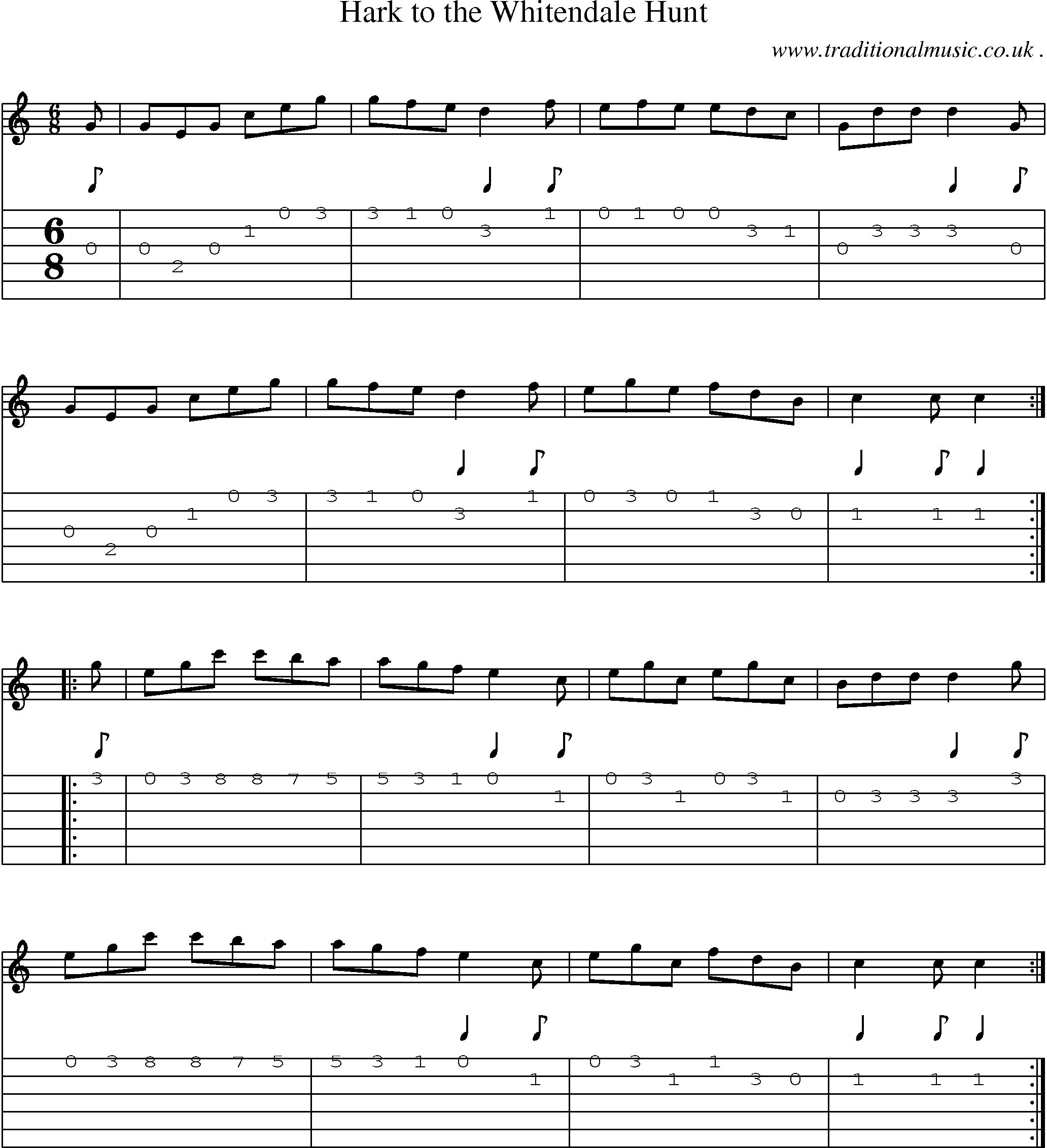Sheet-Music and Guitar Tabs for Hark To The Whitendale Hunt