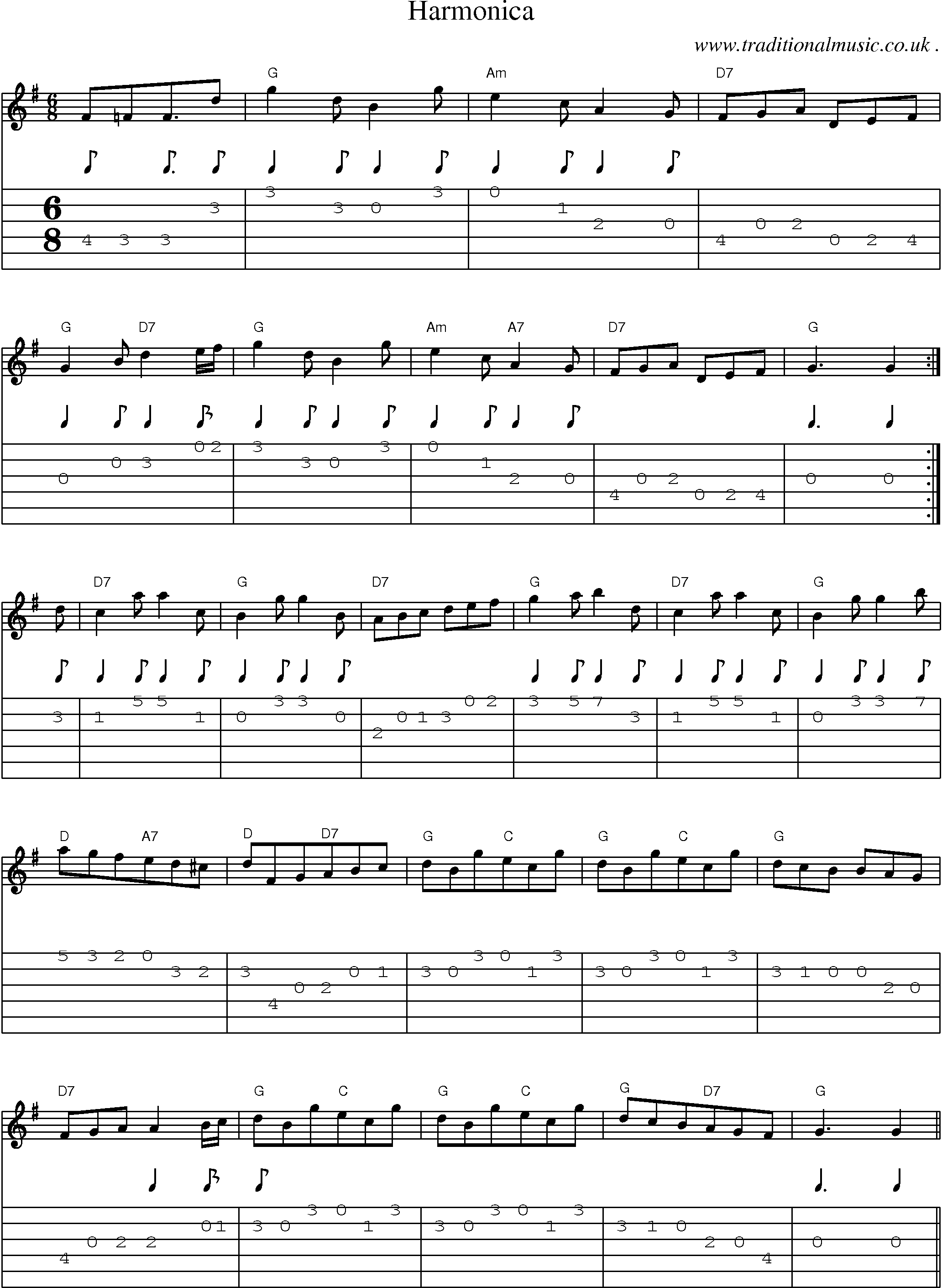 Sheet-Music and Guitar Tabs for Harmonica