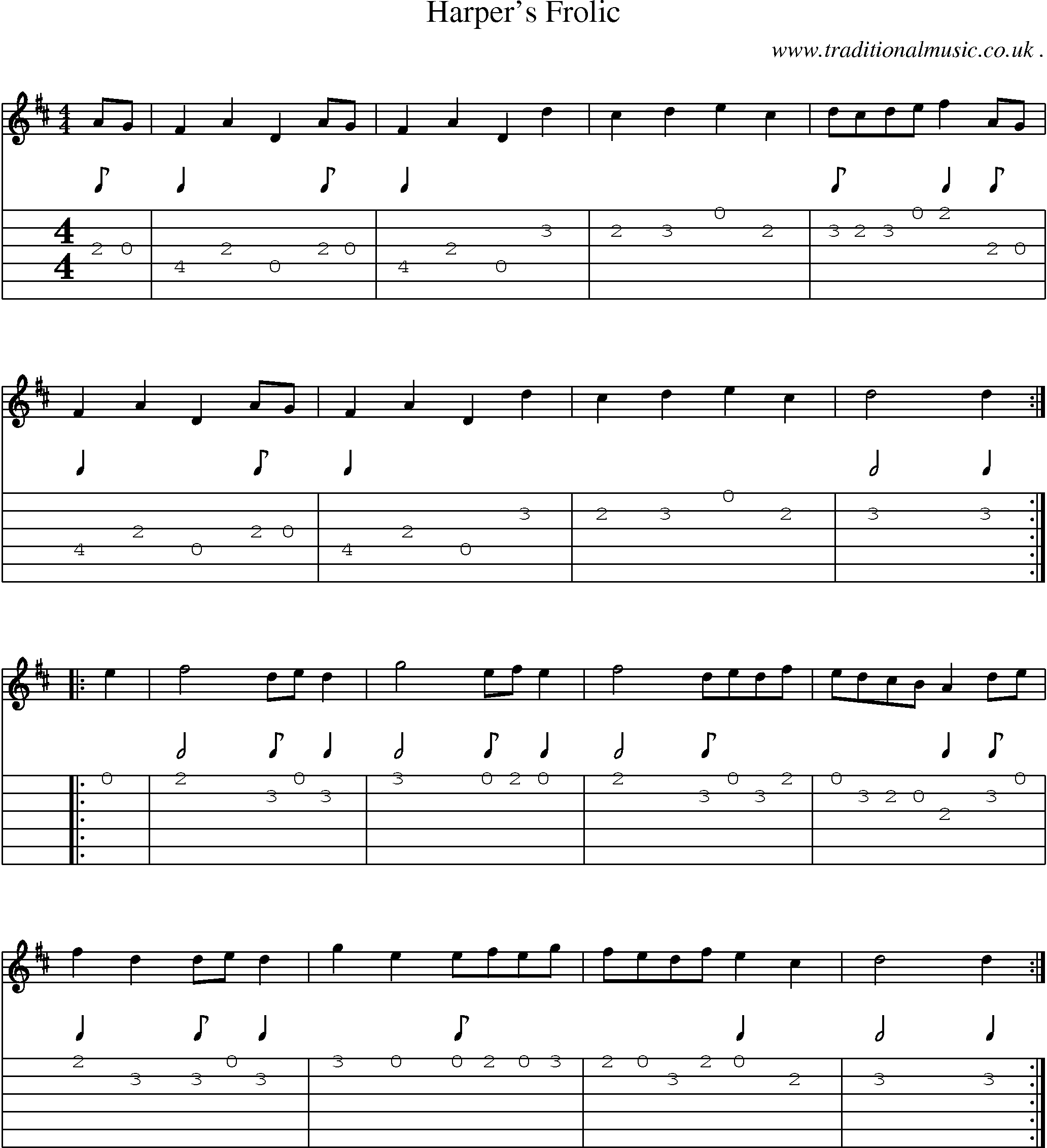 Sheet-Music and Guitar Tabs for Harpers Frolic