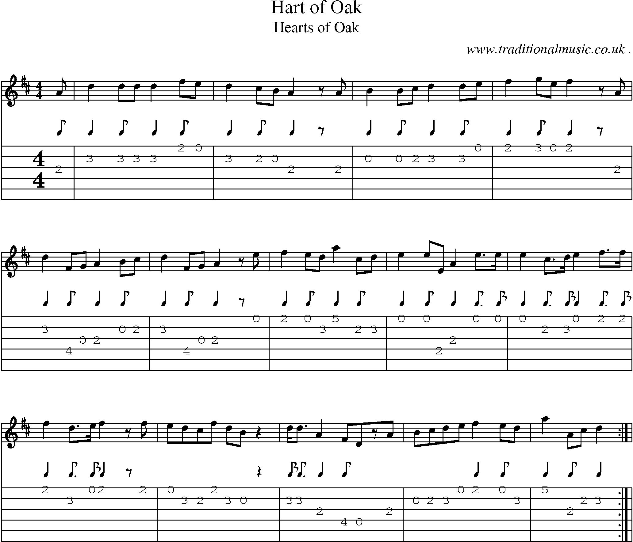 Sheet-Music and Guitar Tabs for Hart Of Oak