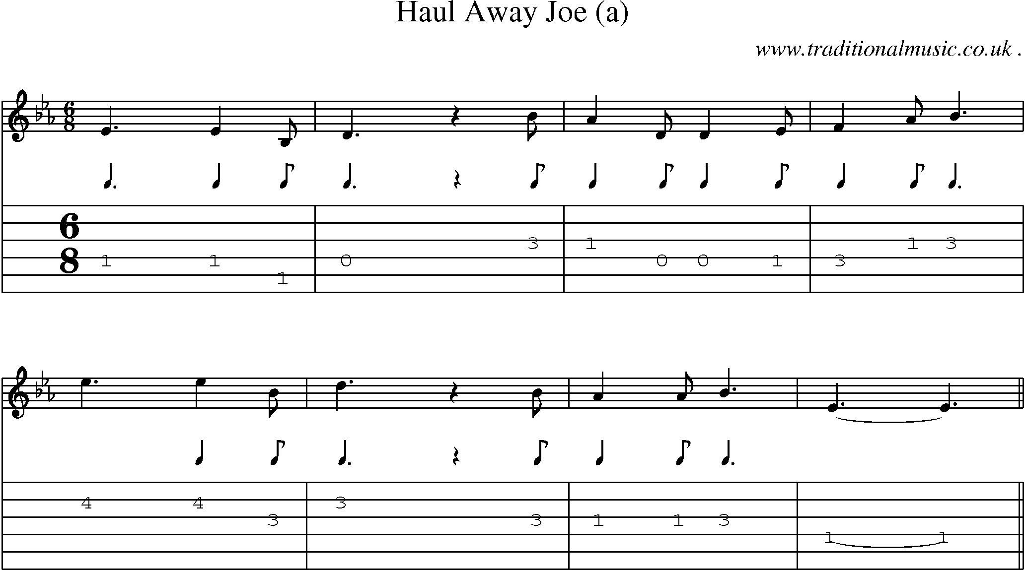 Sheet-Music and Guitar Tabs for Haul Away Joe (a)