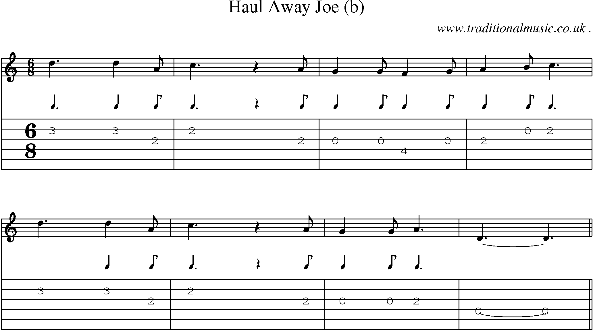 Sheet-Music and Guitar Tabs for Haul Away Joe (b)