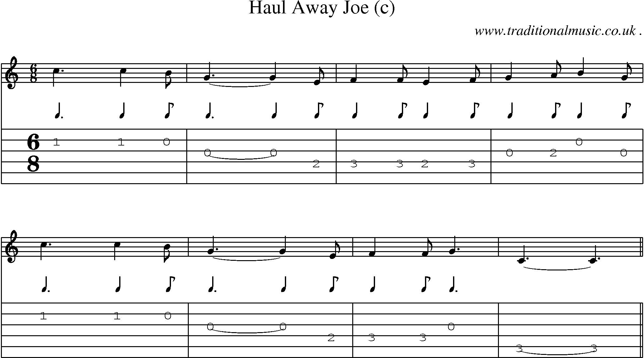 Sheet-Music and Guitar Tabs for Haul Away Joe (c)