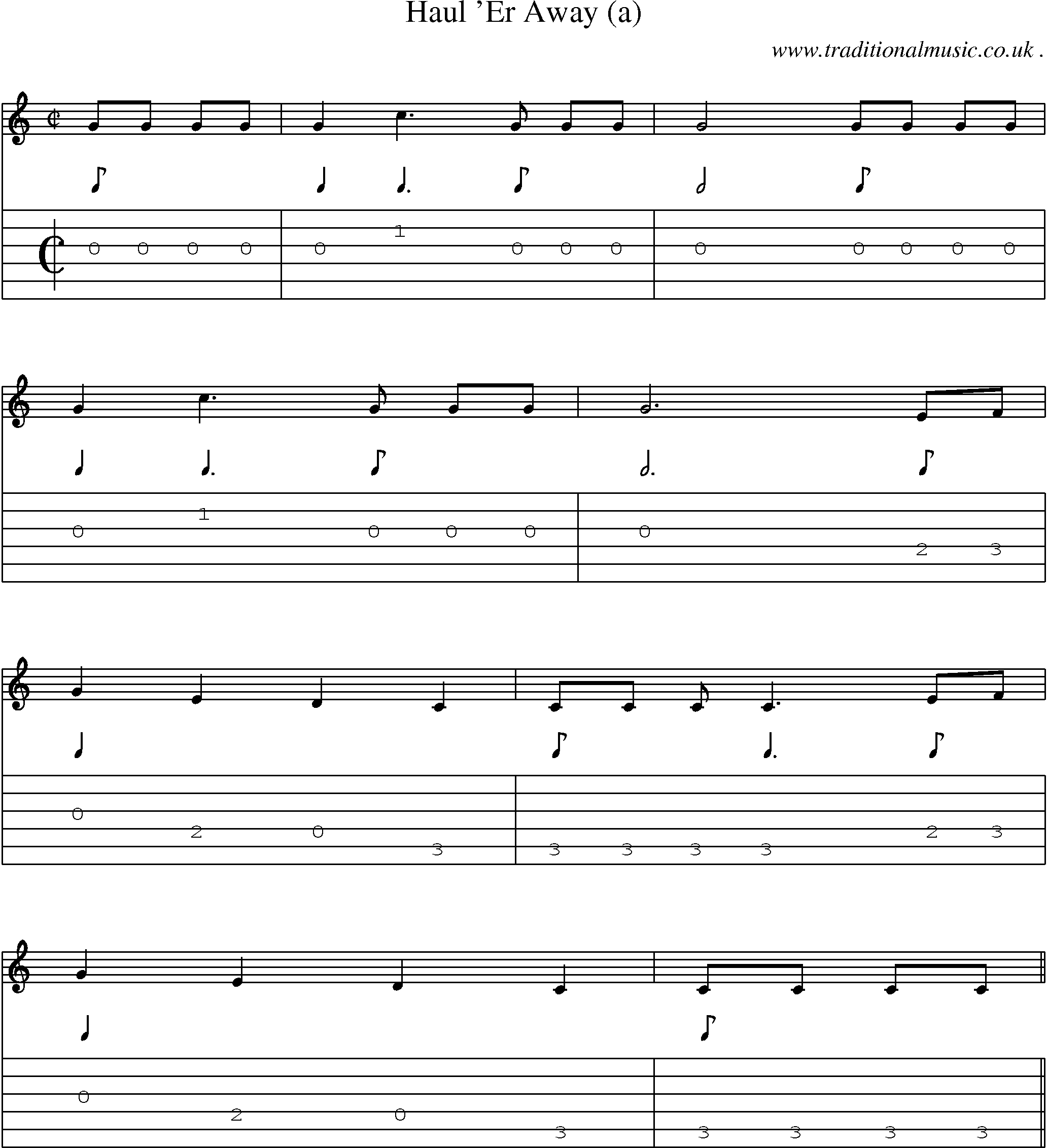 Sheet-Music and Guitar Tabs for Haul Er Away (a)