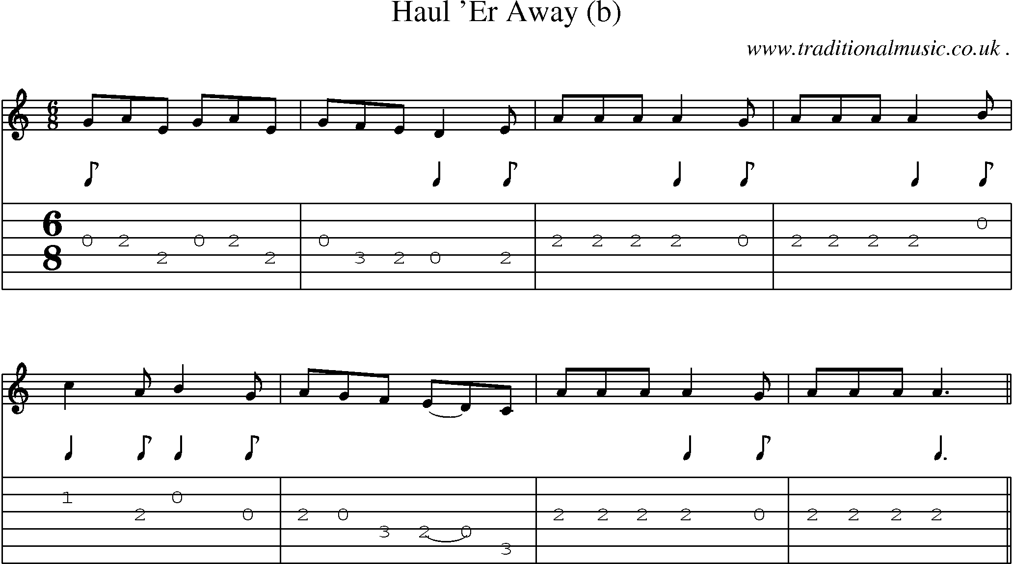 Sheet-Music and Guitar Tabs for Haul Er Away (b)