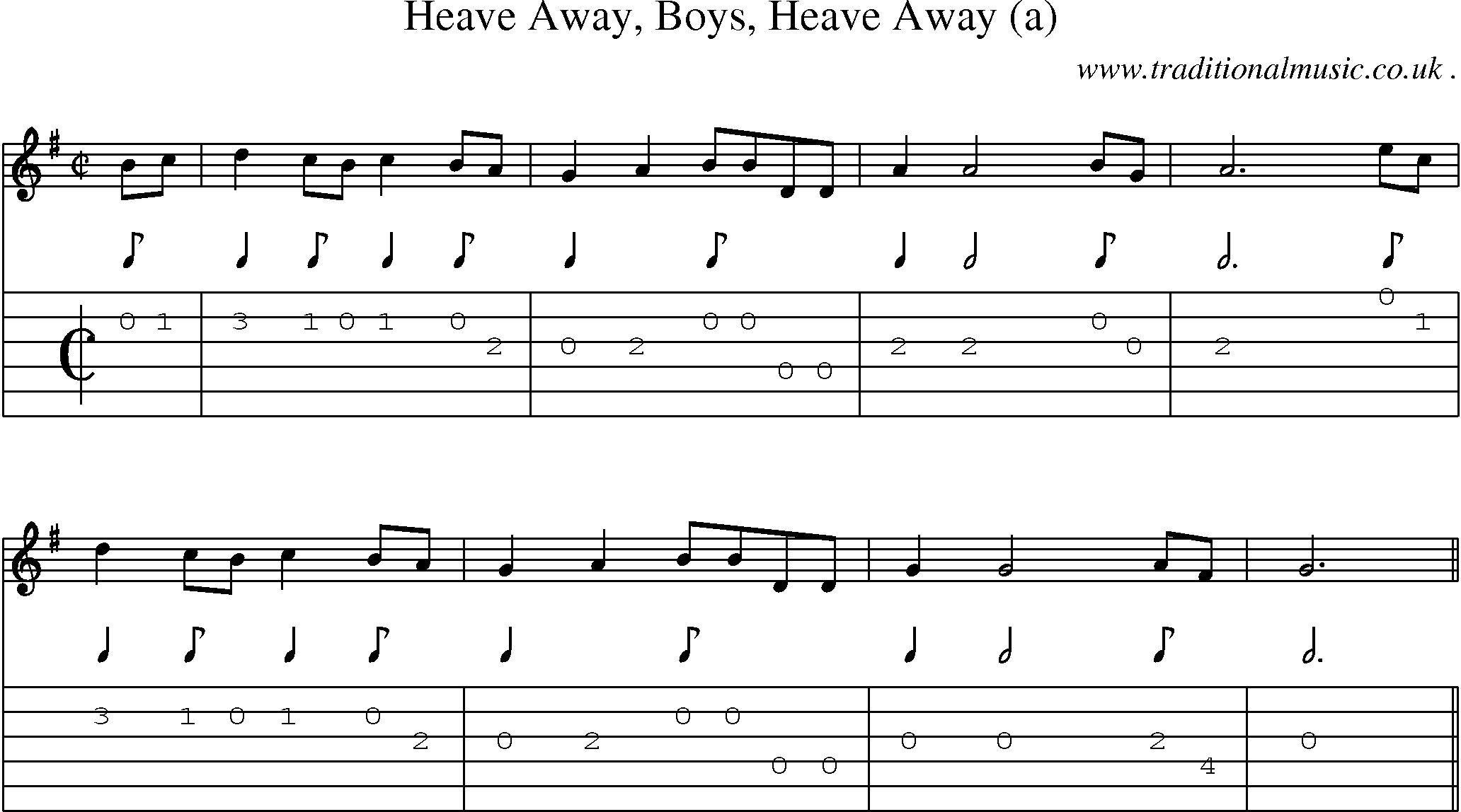 Sheet-Music and Guitar Tabs for Heave Away Boys Heave Away (a)