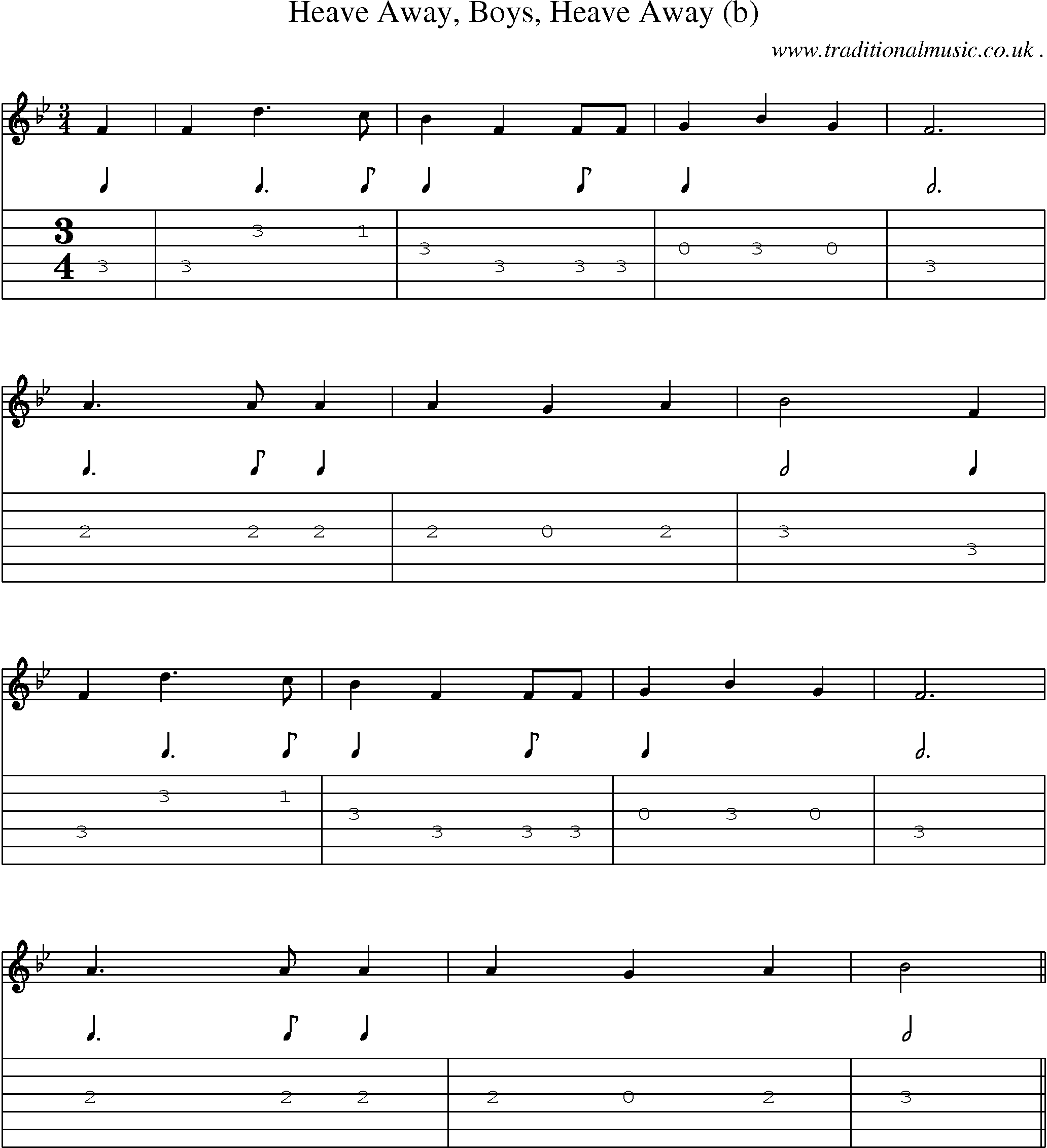 Sheet-Music and Guitar Tabs for Heave Away Boys Heave Away (b)