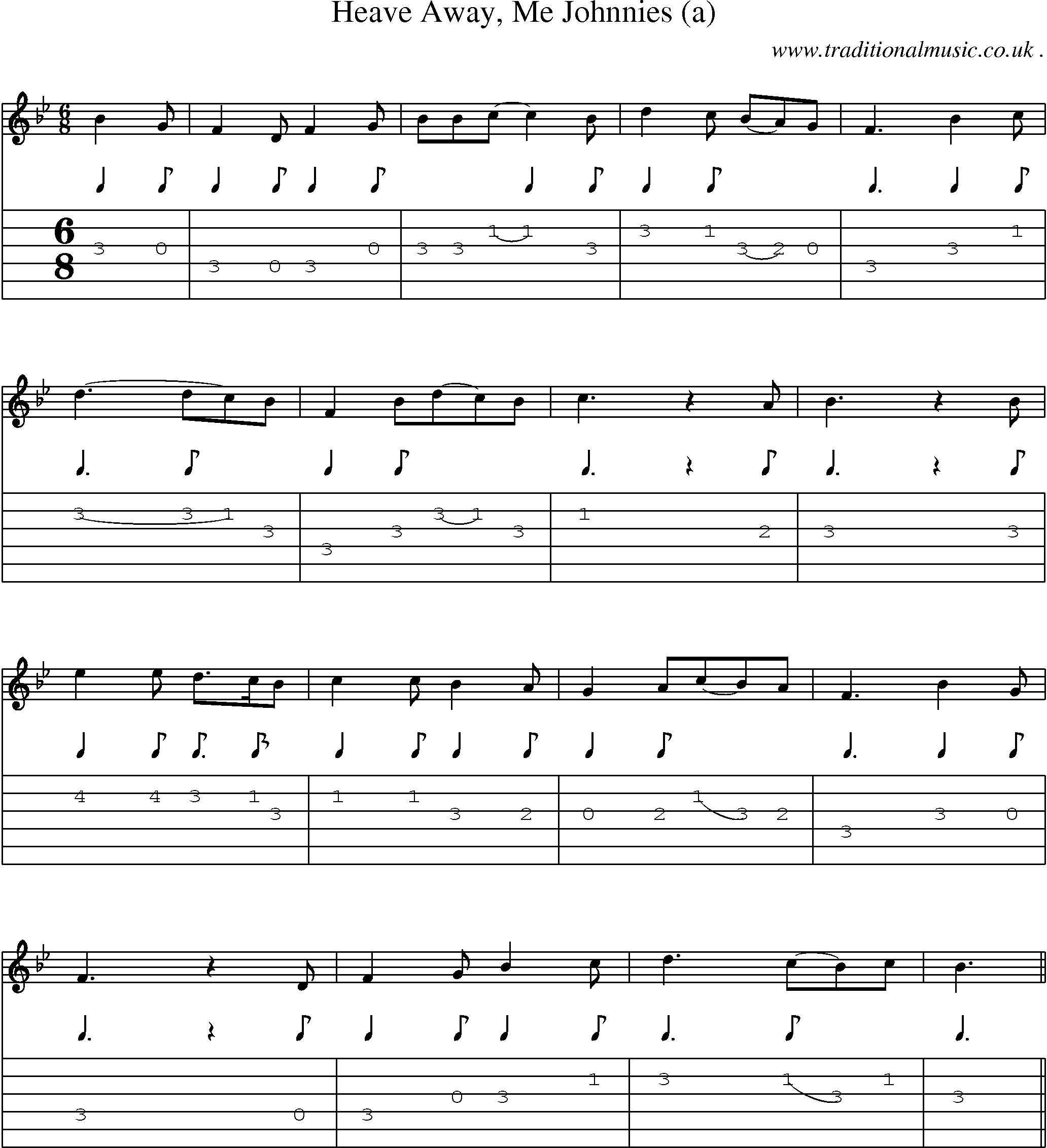 Sheet-Music and Guitar Tabs for Heave Away Me Johnnies (a)