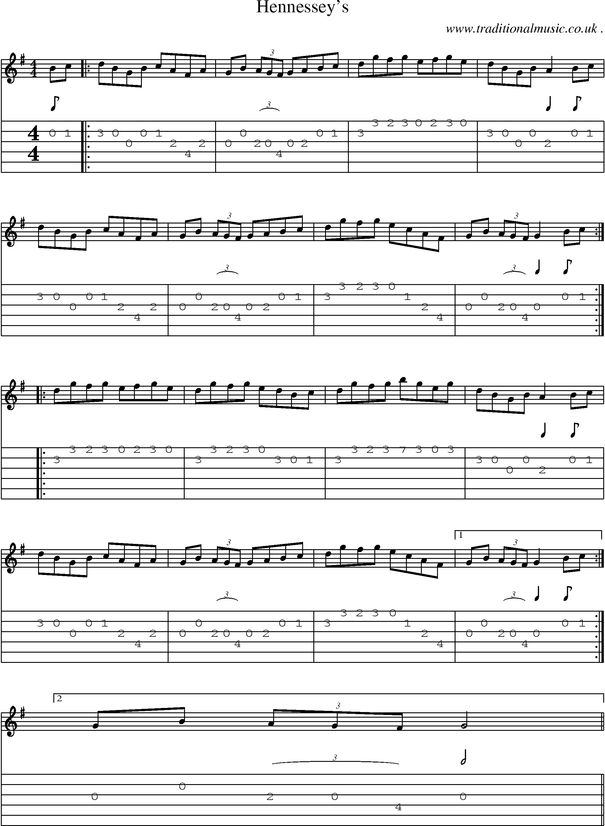 Sheet-Music and Guitar Tabs for Hennesseys