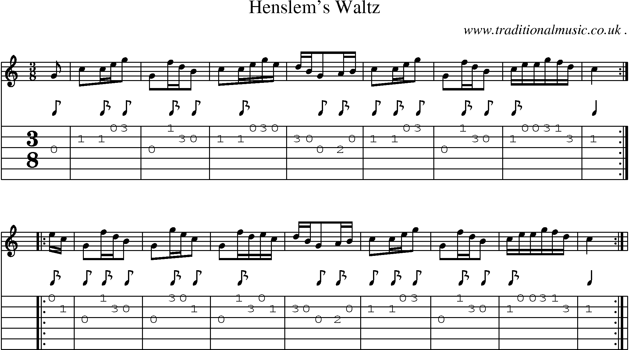 Sheet-Music and Guitar Tabs for Henslems Waltz
