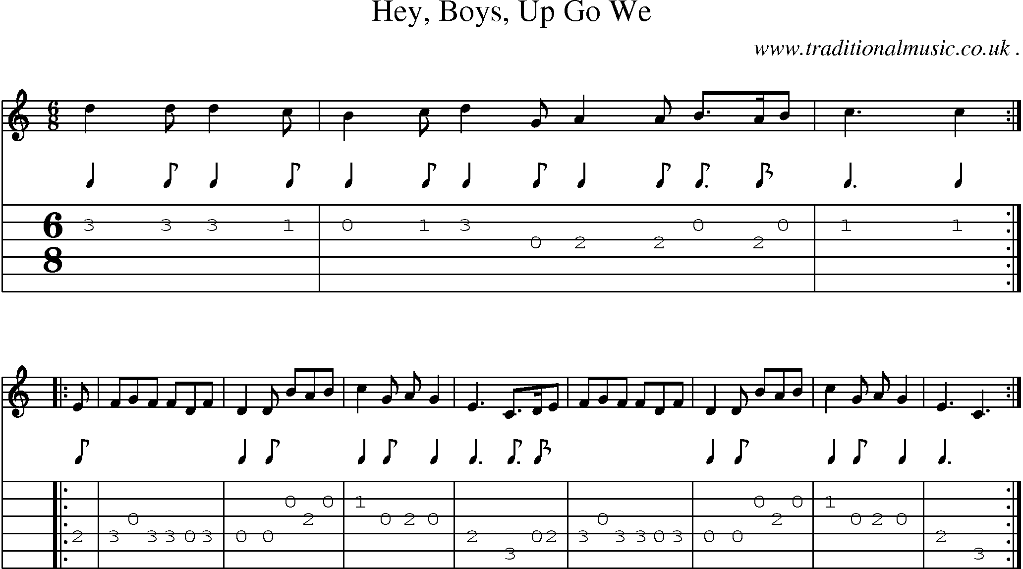 Sheet-Music and Guitar Tabs for Hey Boys Up Go We1
