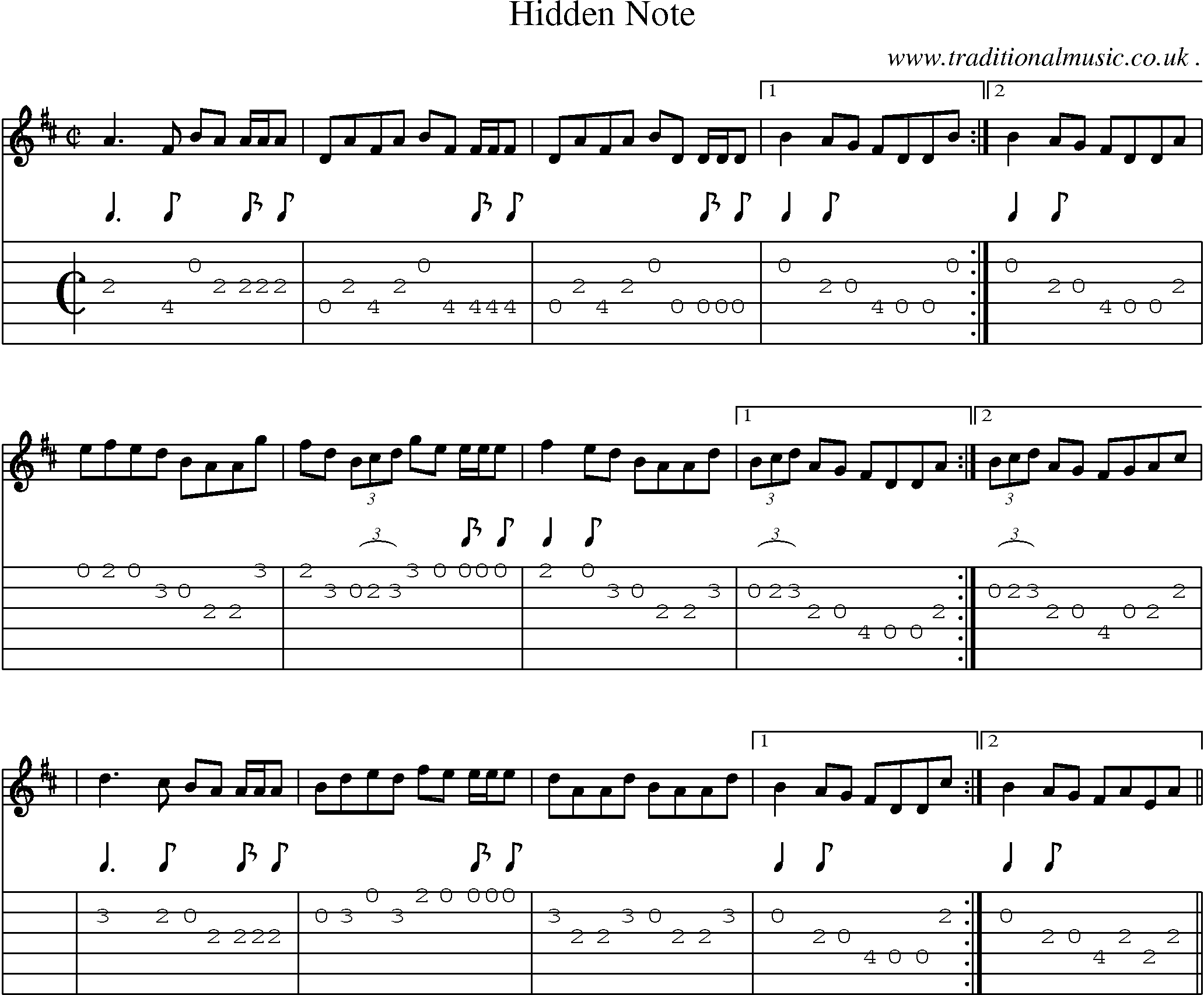 Sheet-Music and Guitar Tabs for Hidden Note