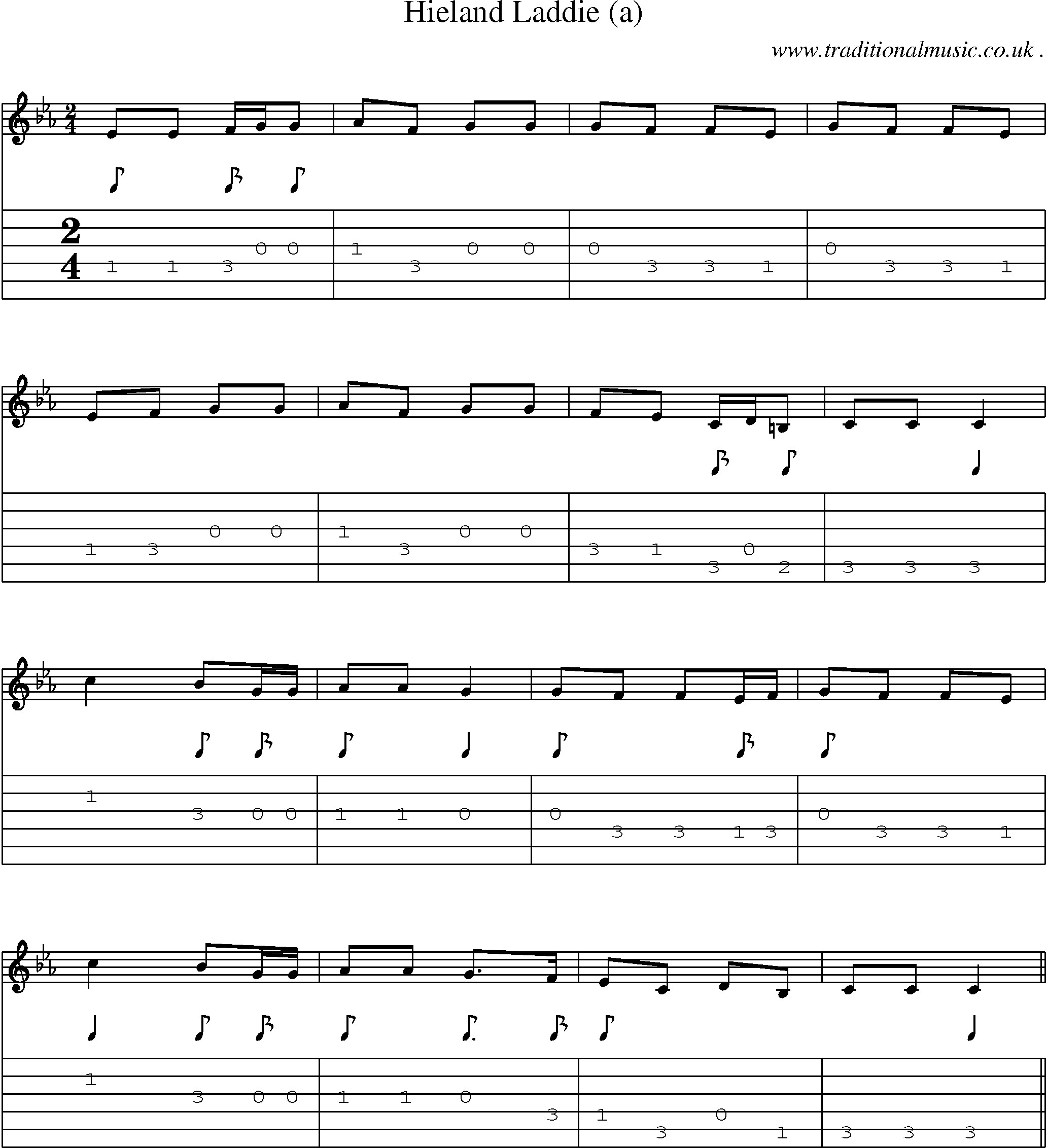 Sheet-Music and Guitar Tabs for Hieland Laddie (a)