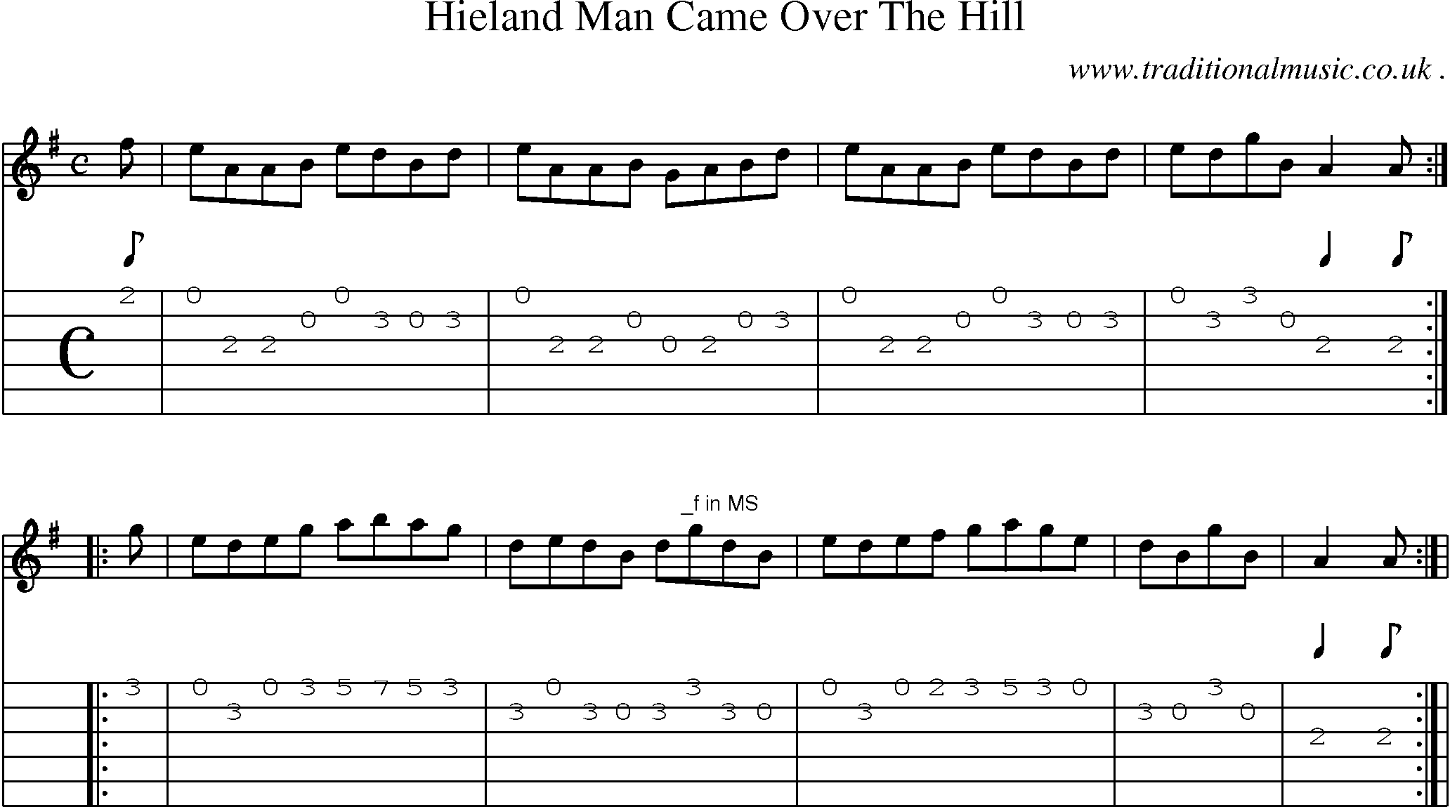 Sheet-Music and Guitar Tabs for Hieland Man Came Over The Hill