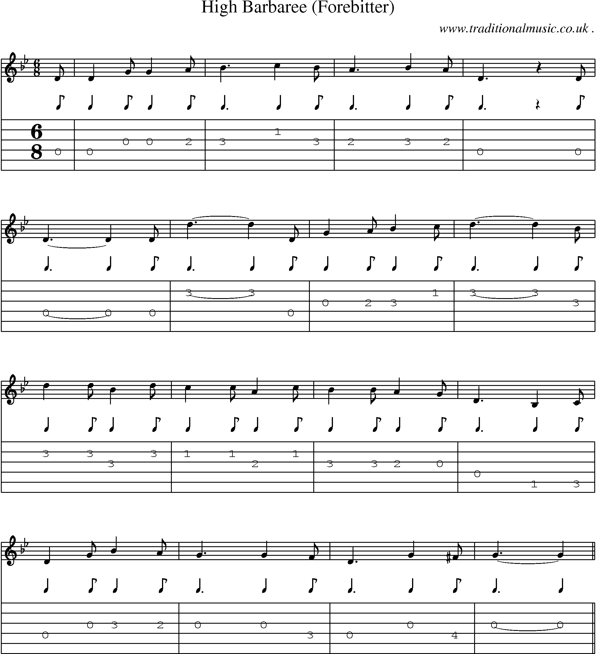 Sheet-Music and Guitar Tabs for High Barbaree (forebitter)