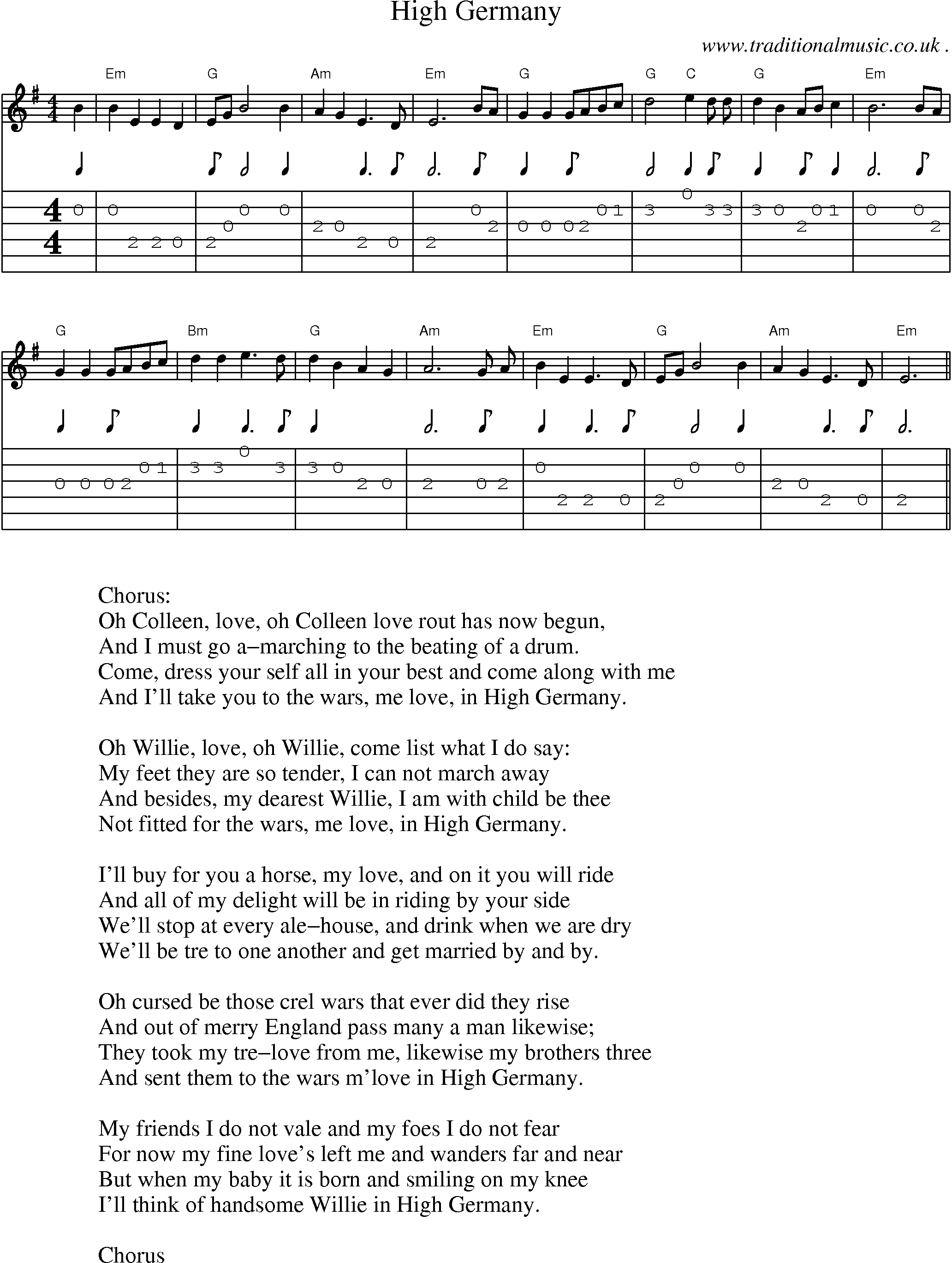 Sheet-Music and Guitar Tabs for High Germany