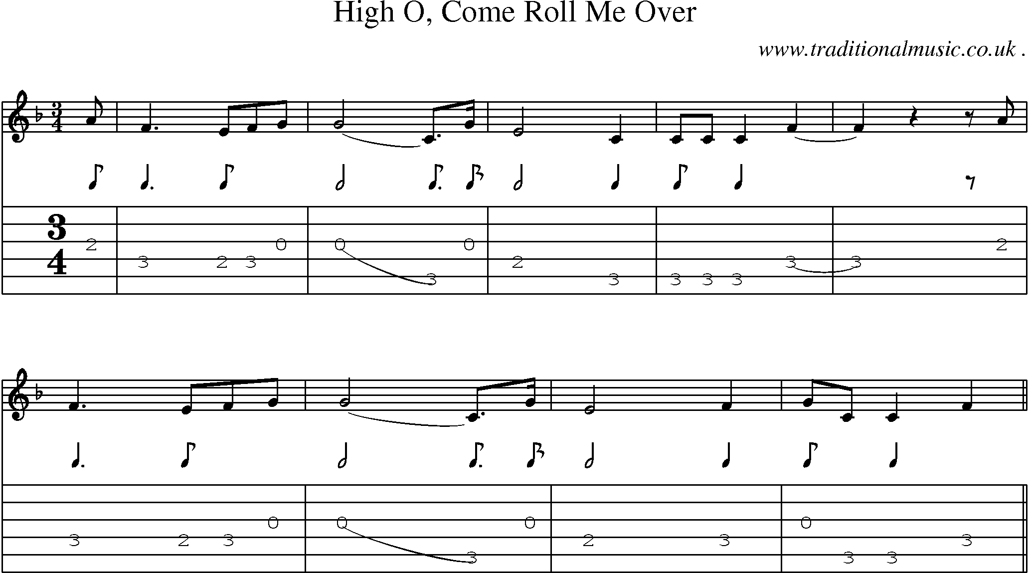 Sheet-Music and Guitar Tabs for High O Come Roll Me Over