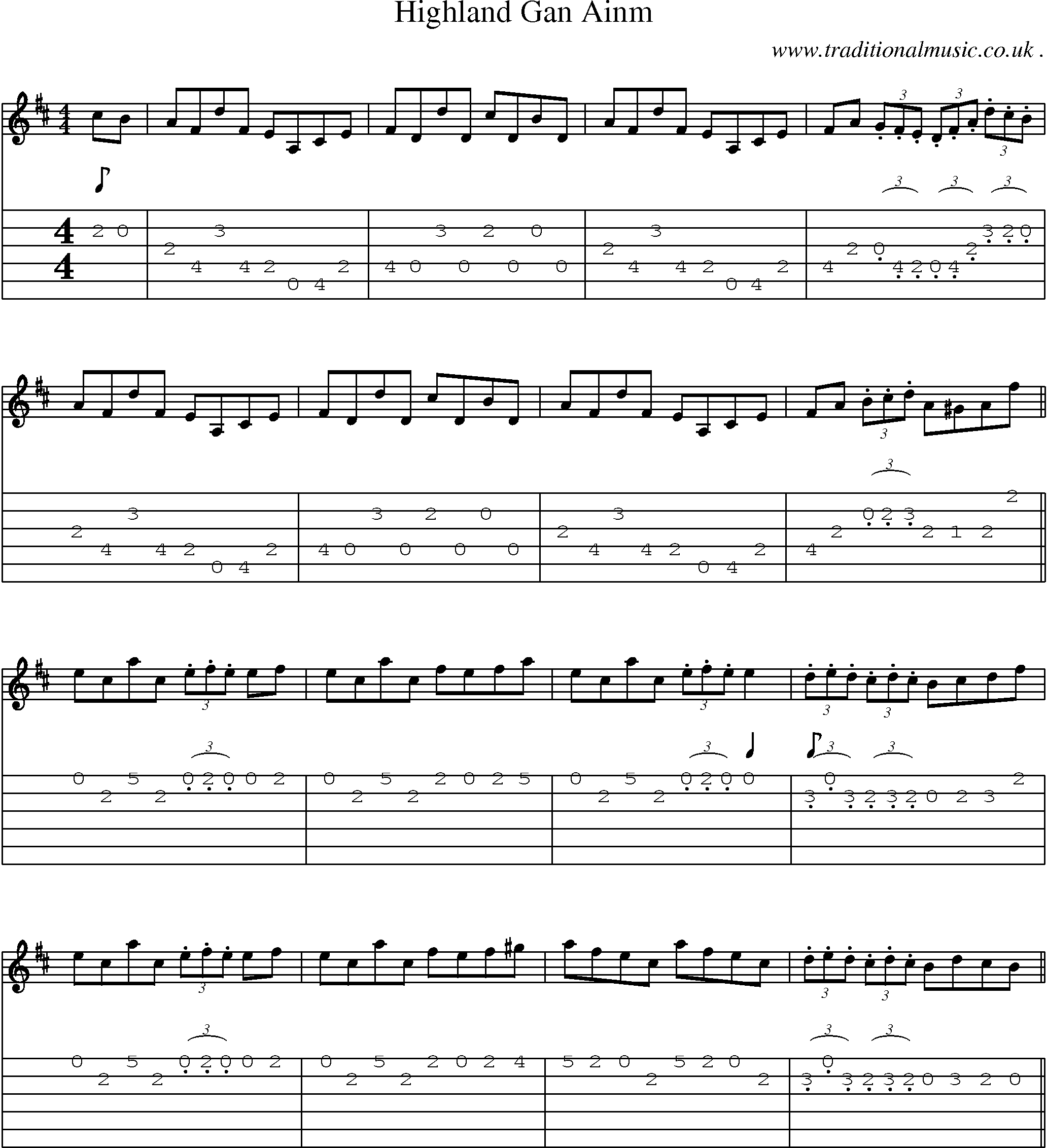 Sheet-Music and Guitar Tabs for Highland Gan Ainm