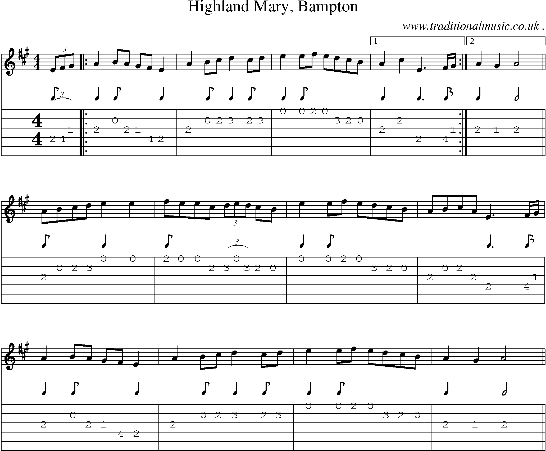 Sheet-Music and Guitar Tabs for Highland Mary Bampton
