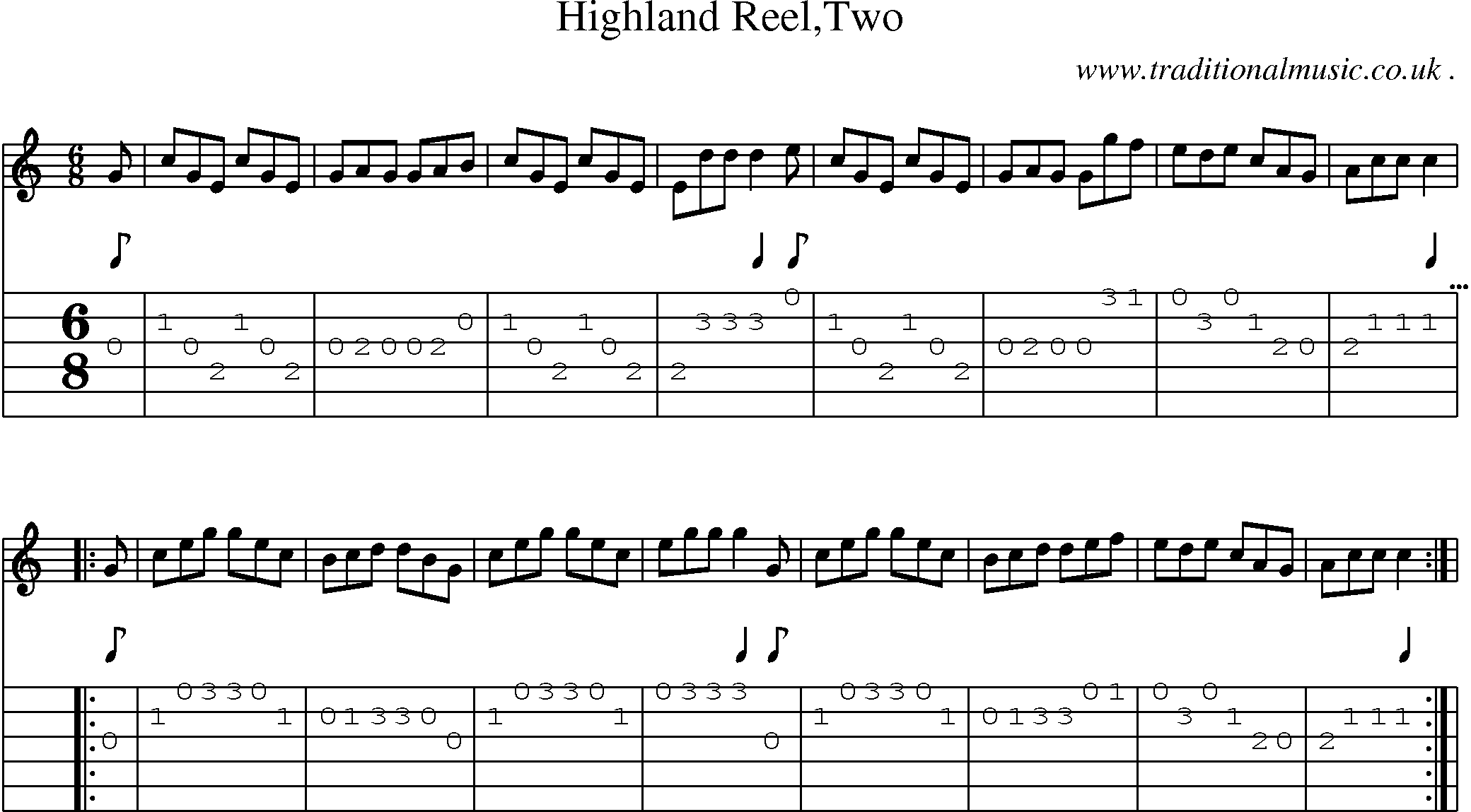 Sheet-Music and Guitar Tabs for Highland Reeltwo