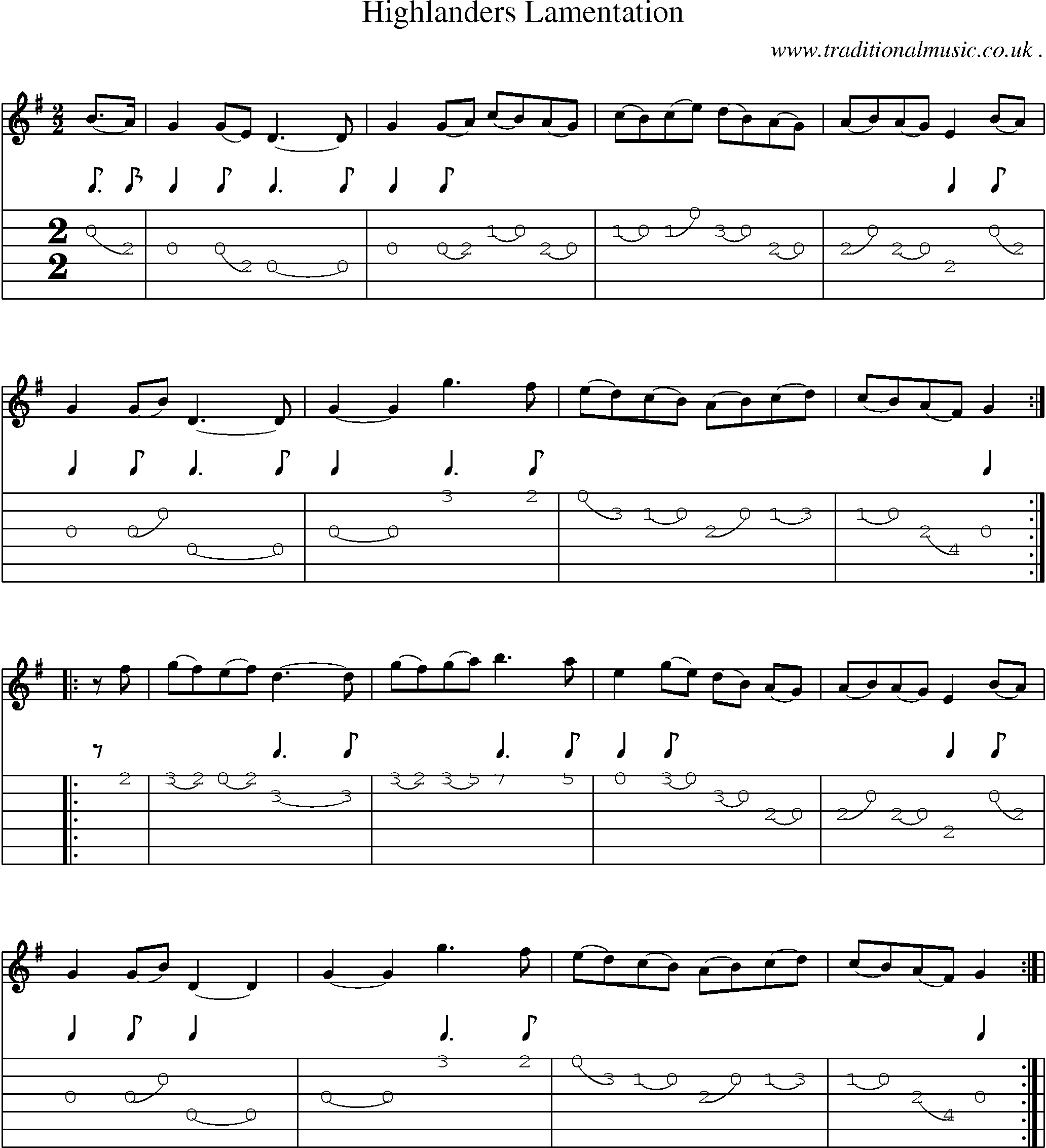 Sheet-Music and Guitar Tabs for Highlanders Lamentation