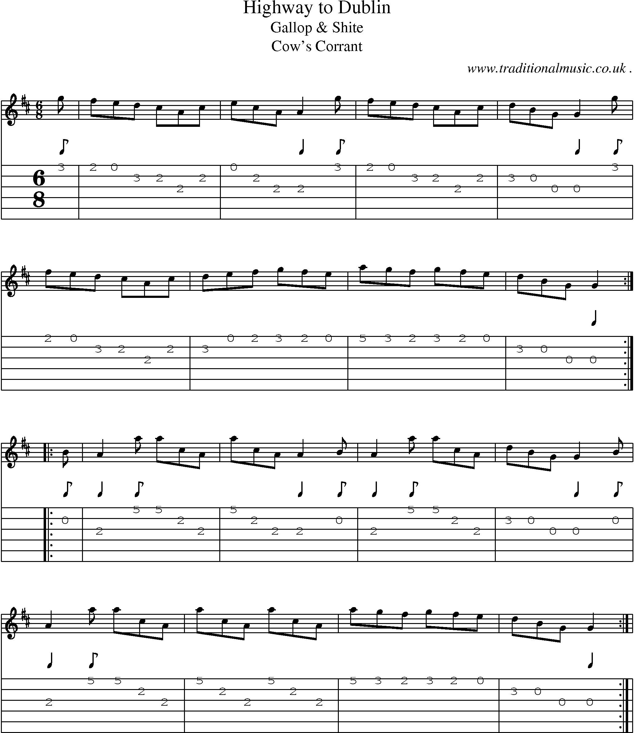 Sheet-Music and Guitar Tabs for Highway To Dublin