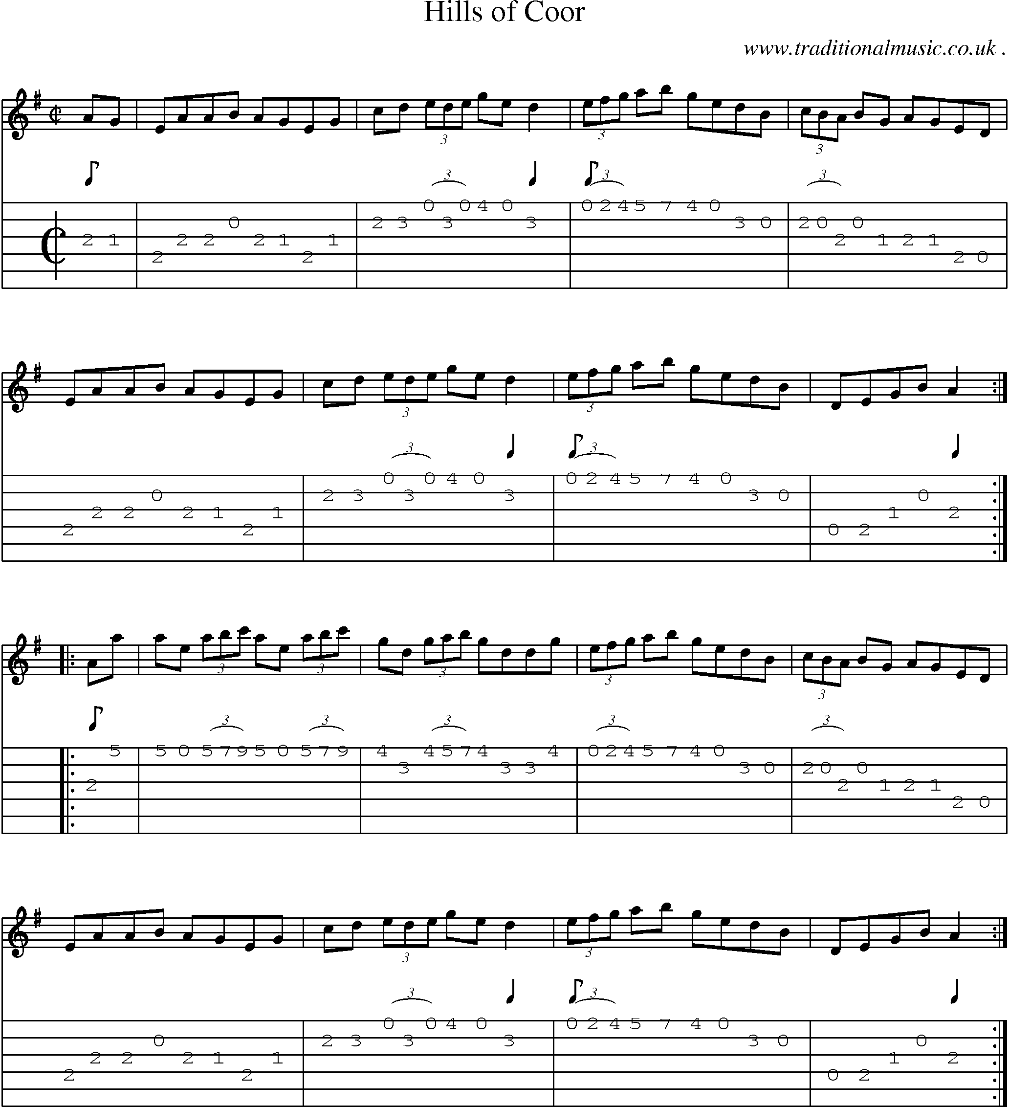 Sheet-Music and Guitar Tabs for Hills Of Coor