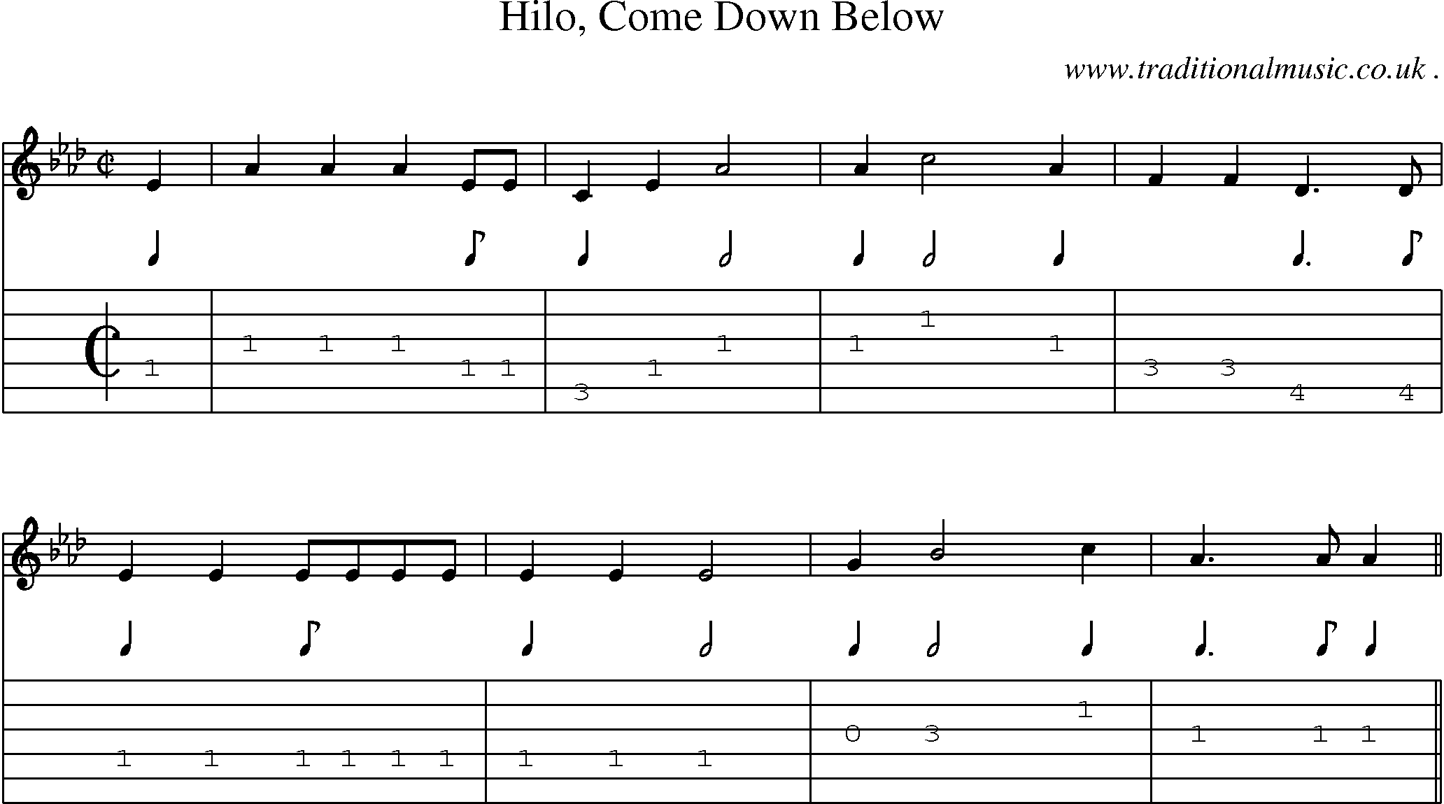 Sheet-Music and Guitar Tabs for Hilo Come Down Below
