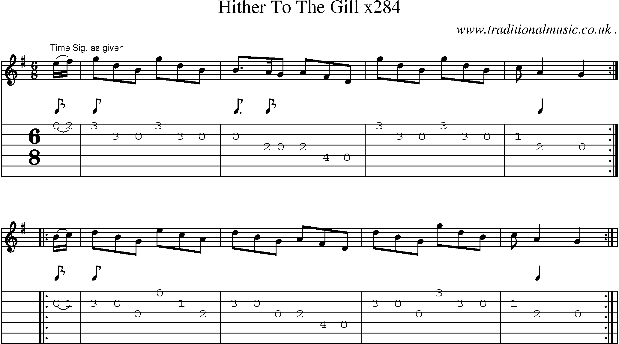 Sheet-Music and Guitar Tabs for Hither To The Gill X284