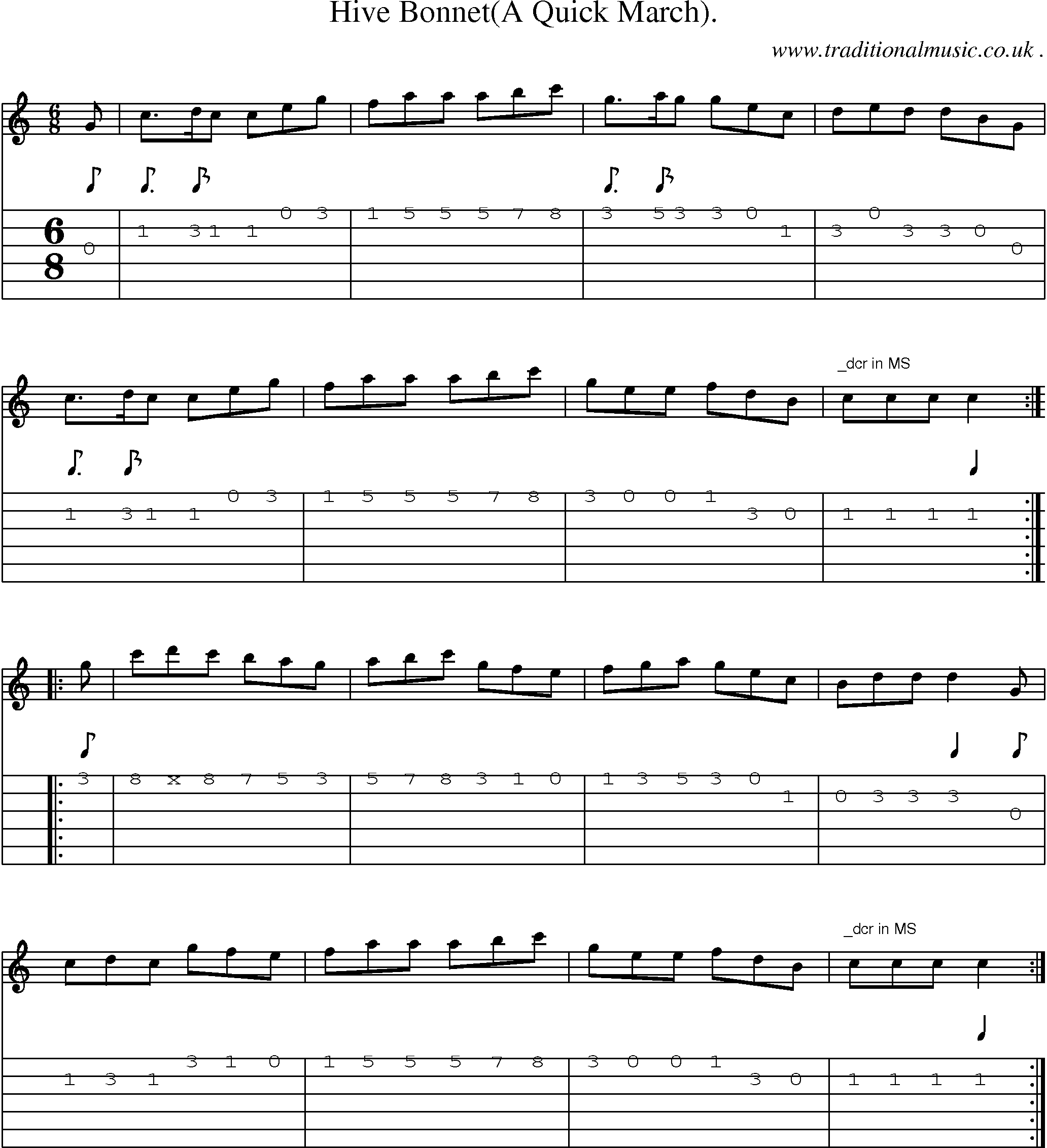 Sheet-Music and Guitar Tabs for Hive Bonnet(a Quick March)