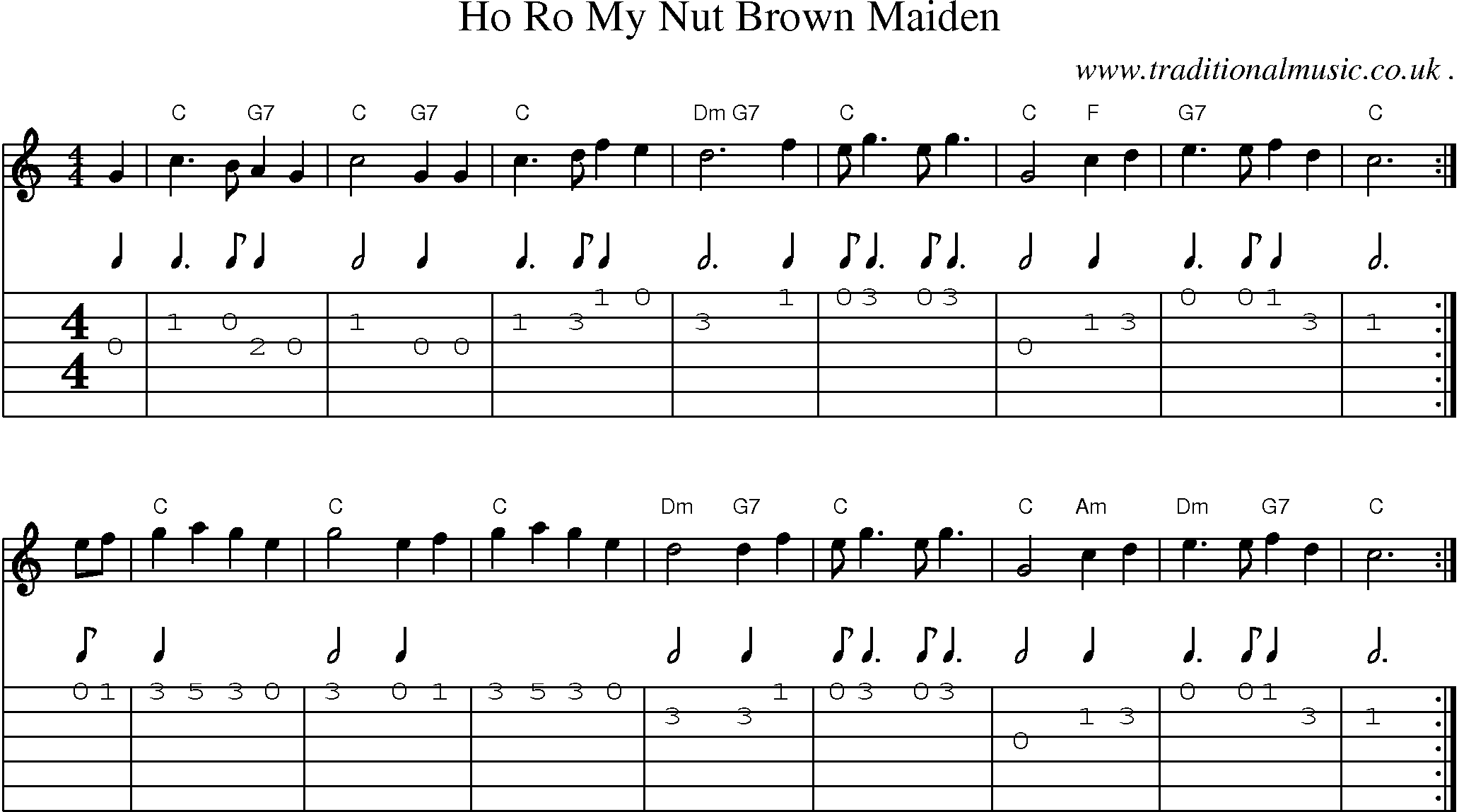 Sheet-Music and Guitar Tabs for Ho Ro My Nut Brown Maiden