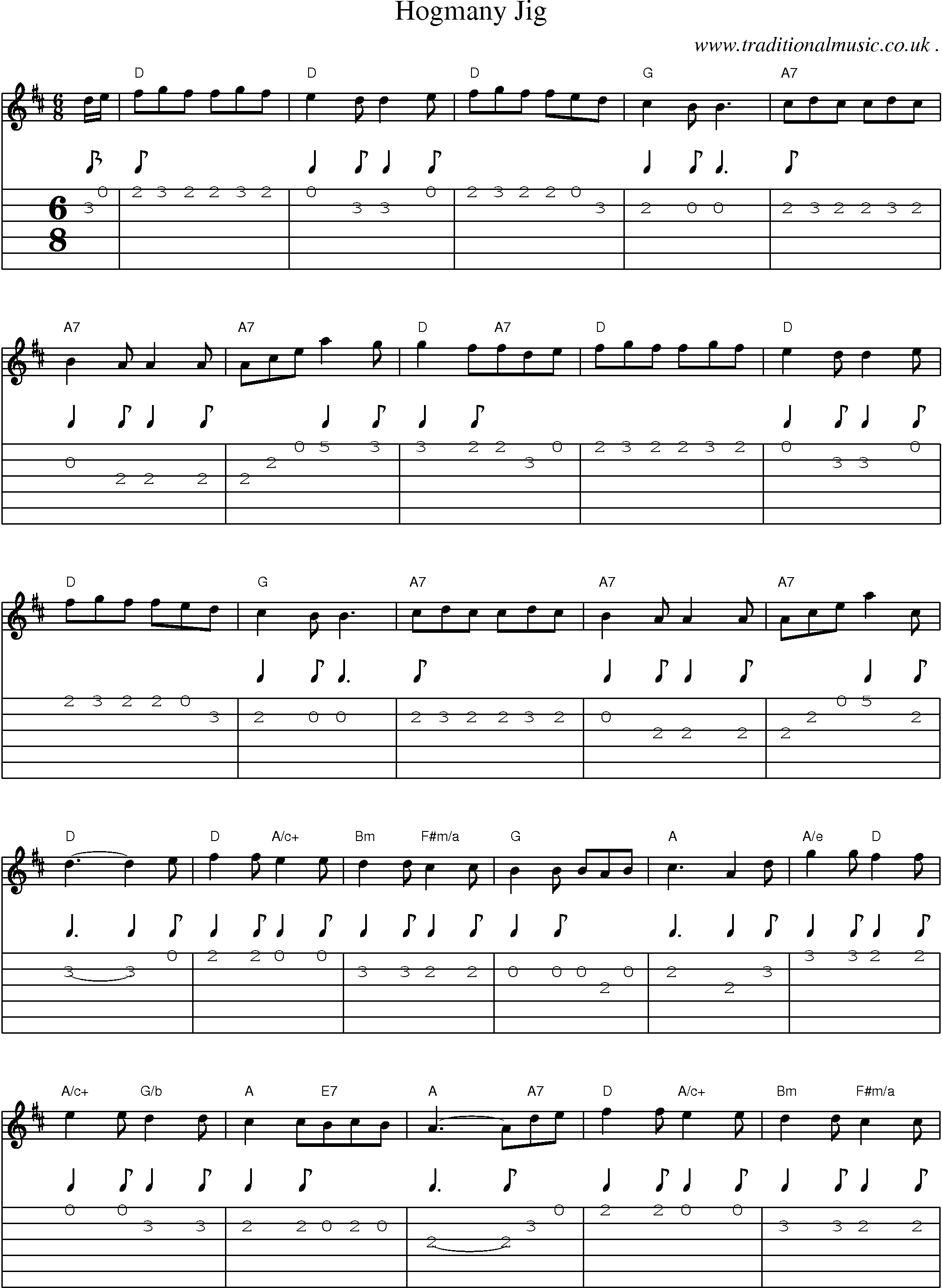 Sheet-Music and Guitar Tabs for Hogmany Jig