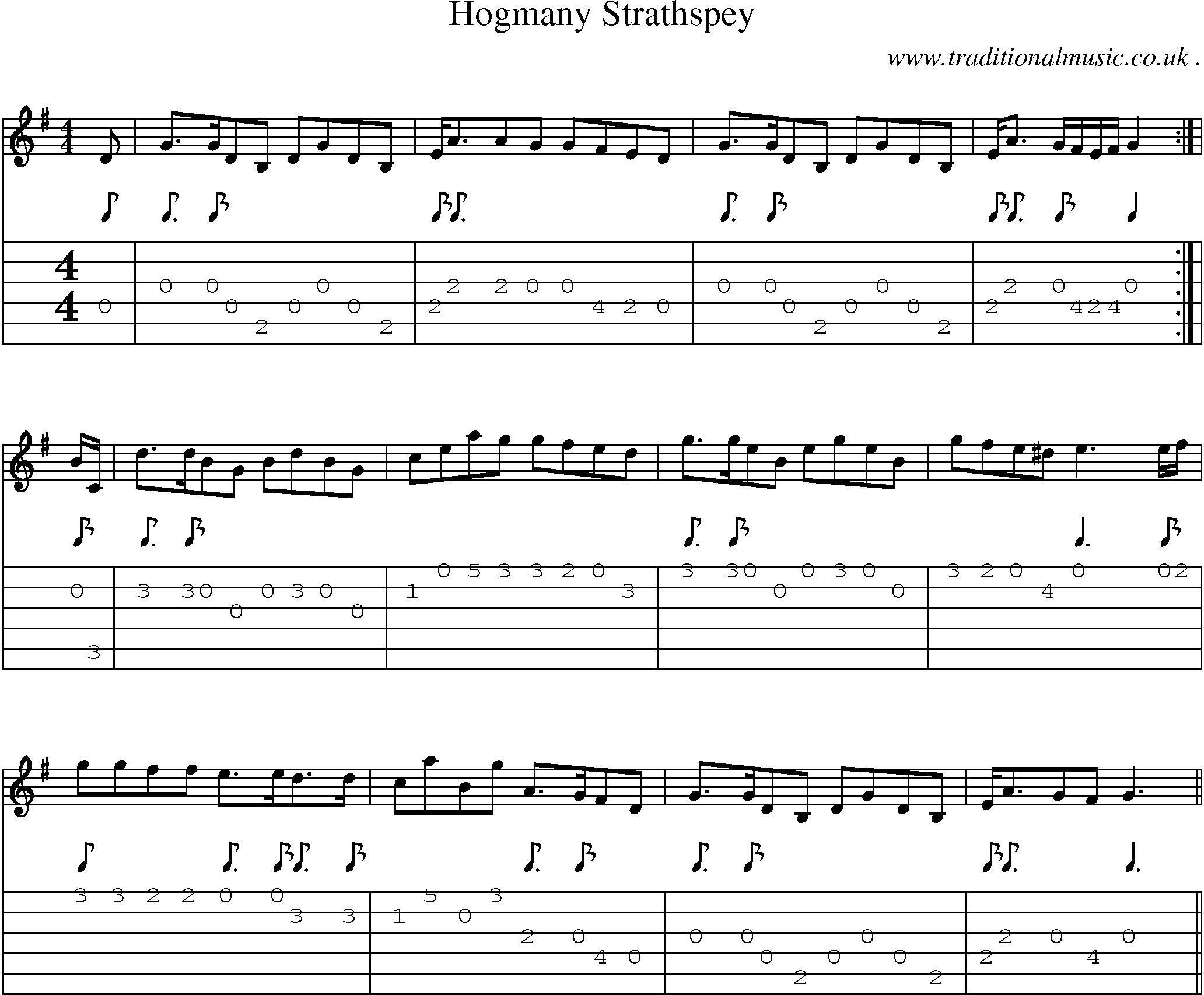 Sheet-Music and Guitar Tabs for Hogmany Strathspey