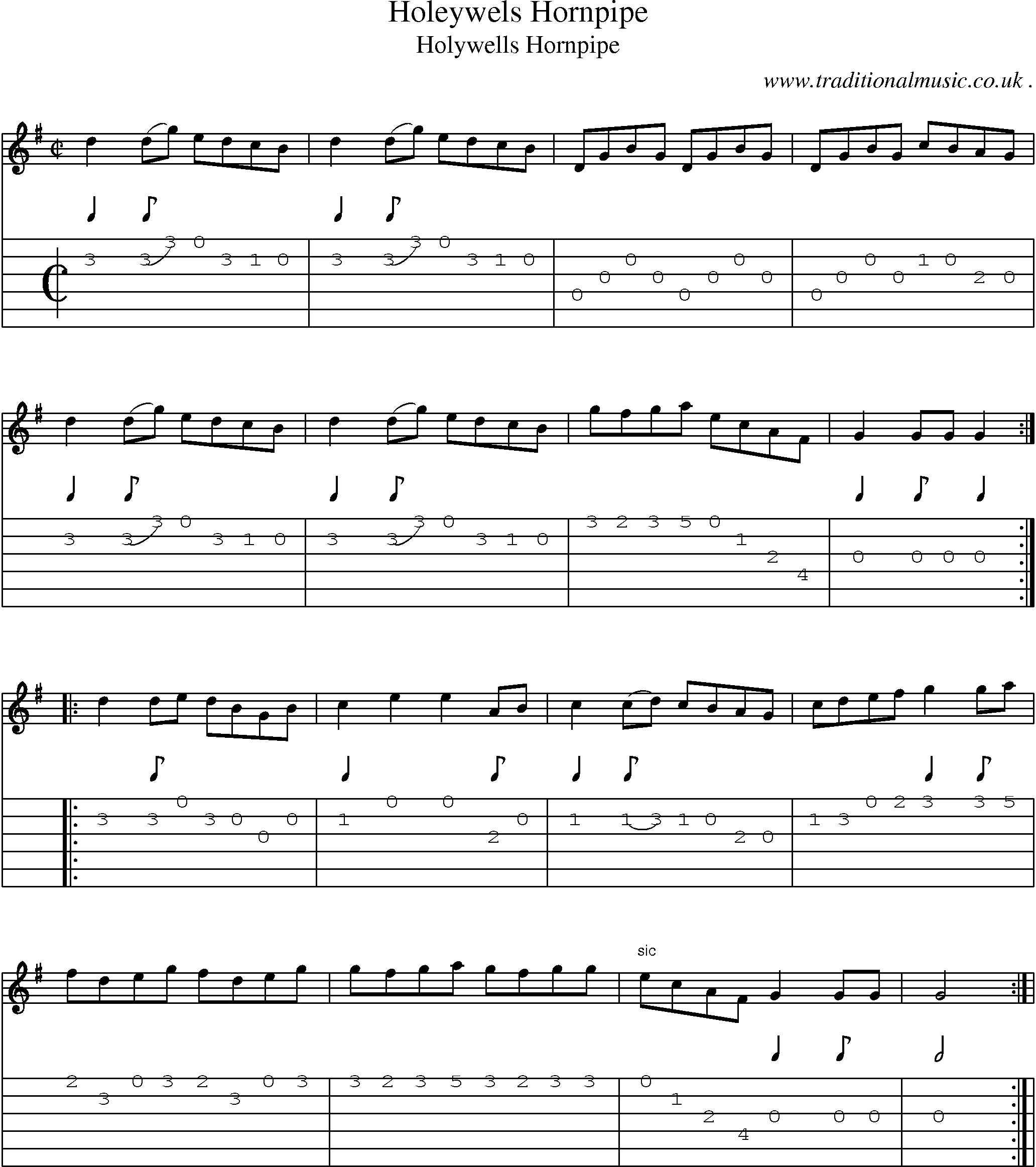 Sheet-Music and Guitar Tabs for Holeywels Hornpipe